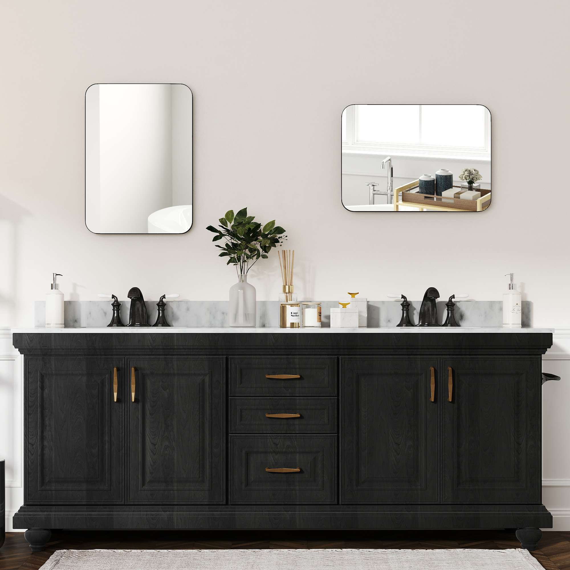 Badspiegel Wandspiegel Splitterschutzfolie Metallrahmen Badezimmer 50 x 70 cm Schwarz