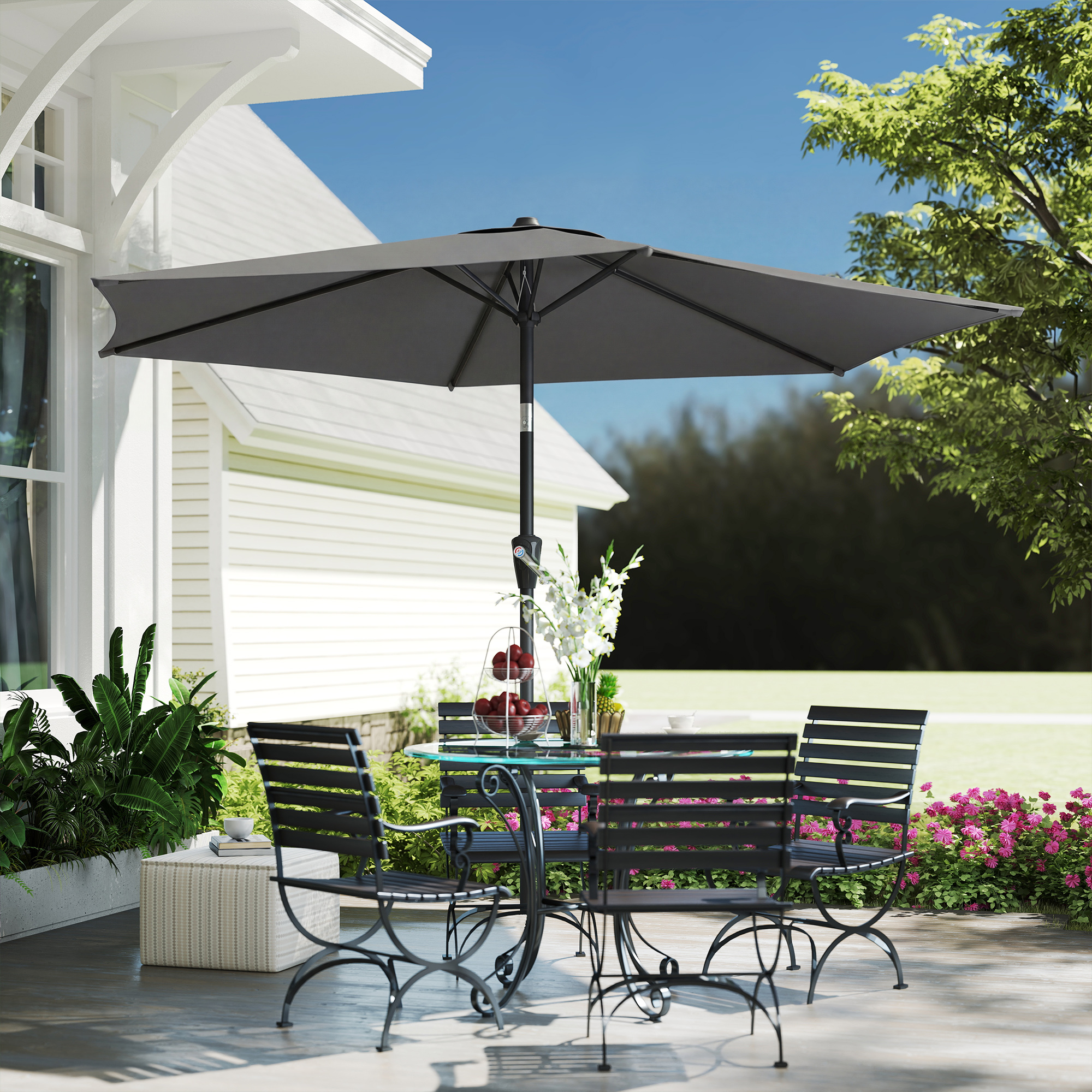 Sonnenschirm 270 cm knickbar Balkonschirm mit Kurbel UV 50+ Gartenschirm Dunkelgrau