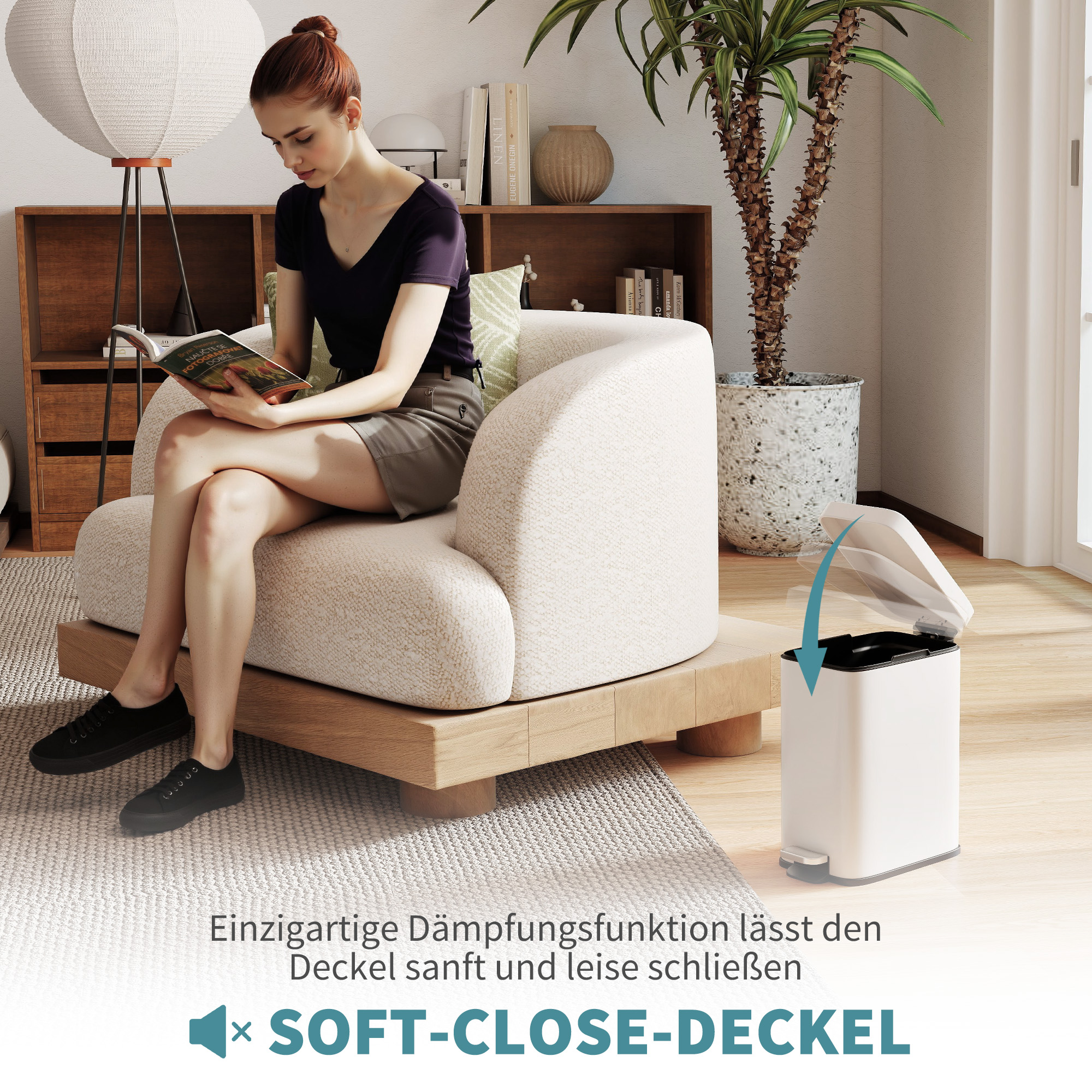 Mülleimer aus Metall, Abfalleimer, 5 L Fassungsvermögen, mit Fußpedal, mit Inneneimer, Weiß