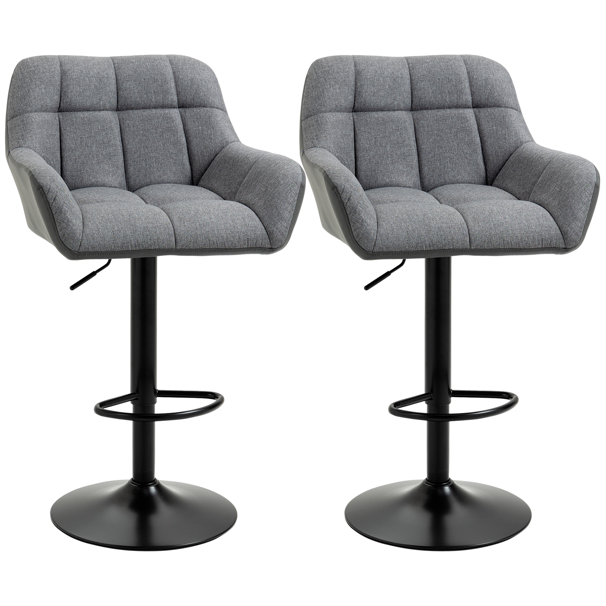 Barhocker 2er-Set Retro-Design höhenverstellbar Kunstleder Leinenoptik Grau + Schwarz