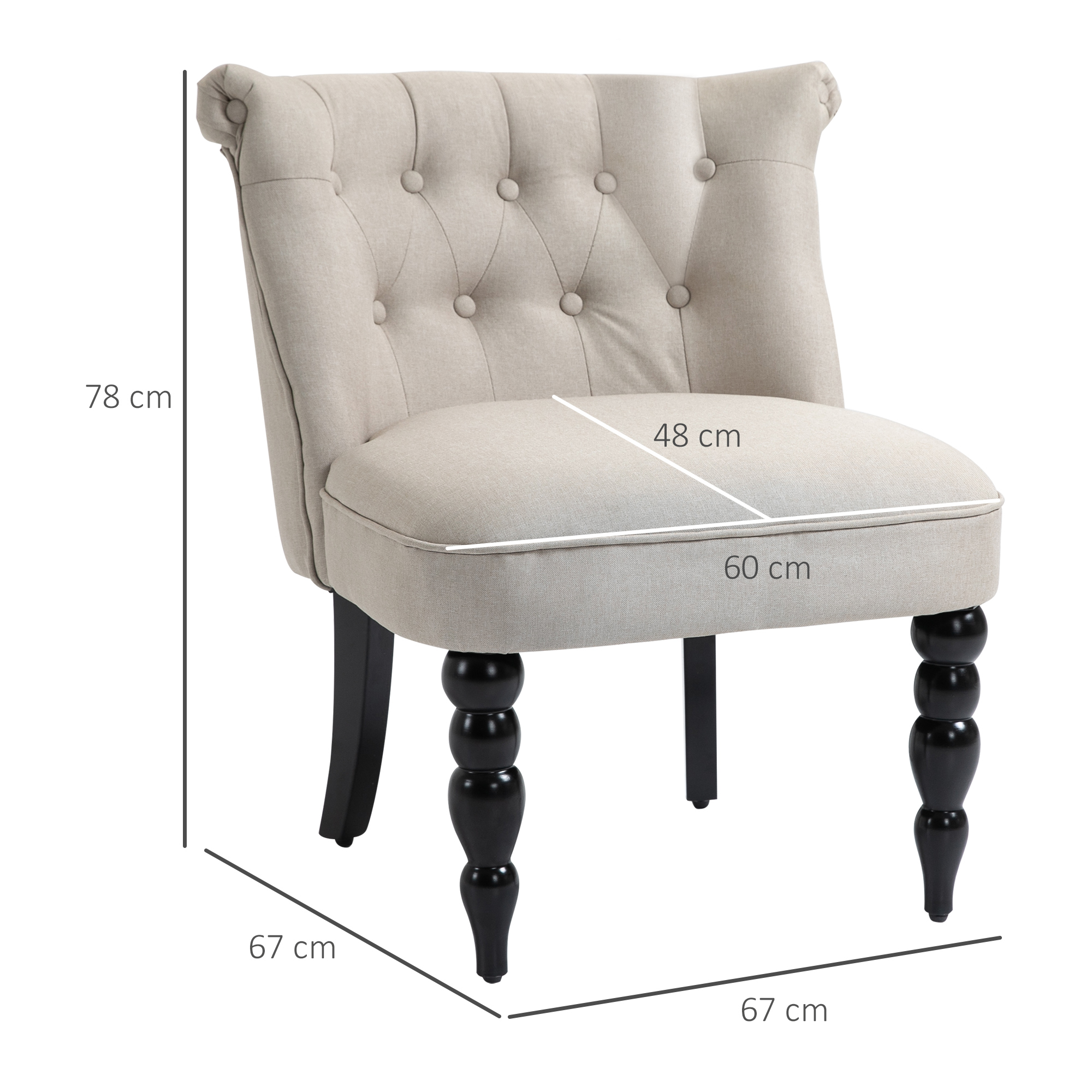 Relaxsessel Vintage Ruhesessel Relaxstuhl Polstersessel Esszimmerstuhl Leinenbezug Holzgestell Beige+Schwarz 67 x 67 x 78 cm