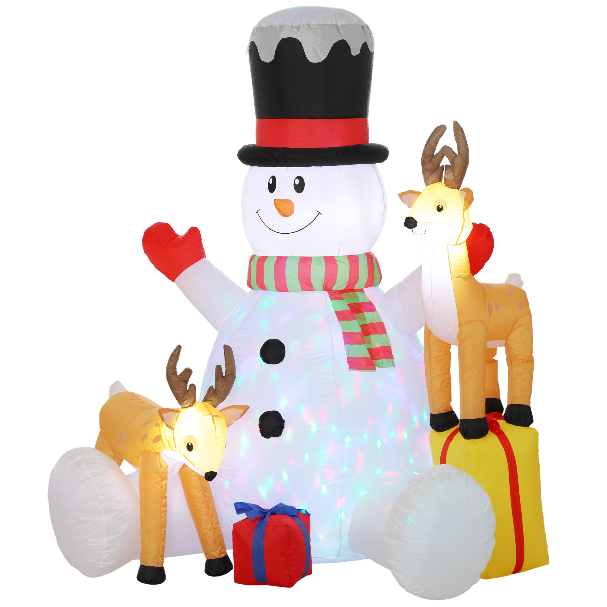 Aufblasbarer Weihnachts-Schneemann mit 2 Rentieren, 215 cm, für draußen, mit LEDs und Tasche