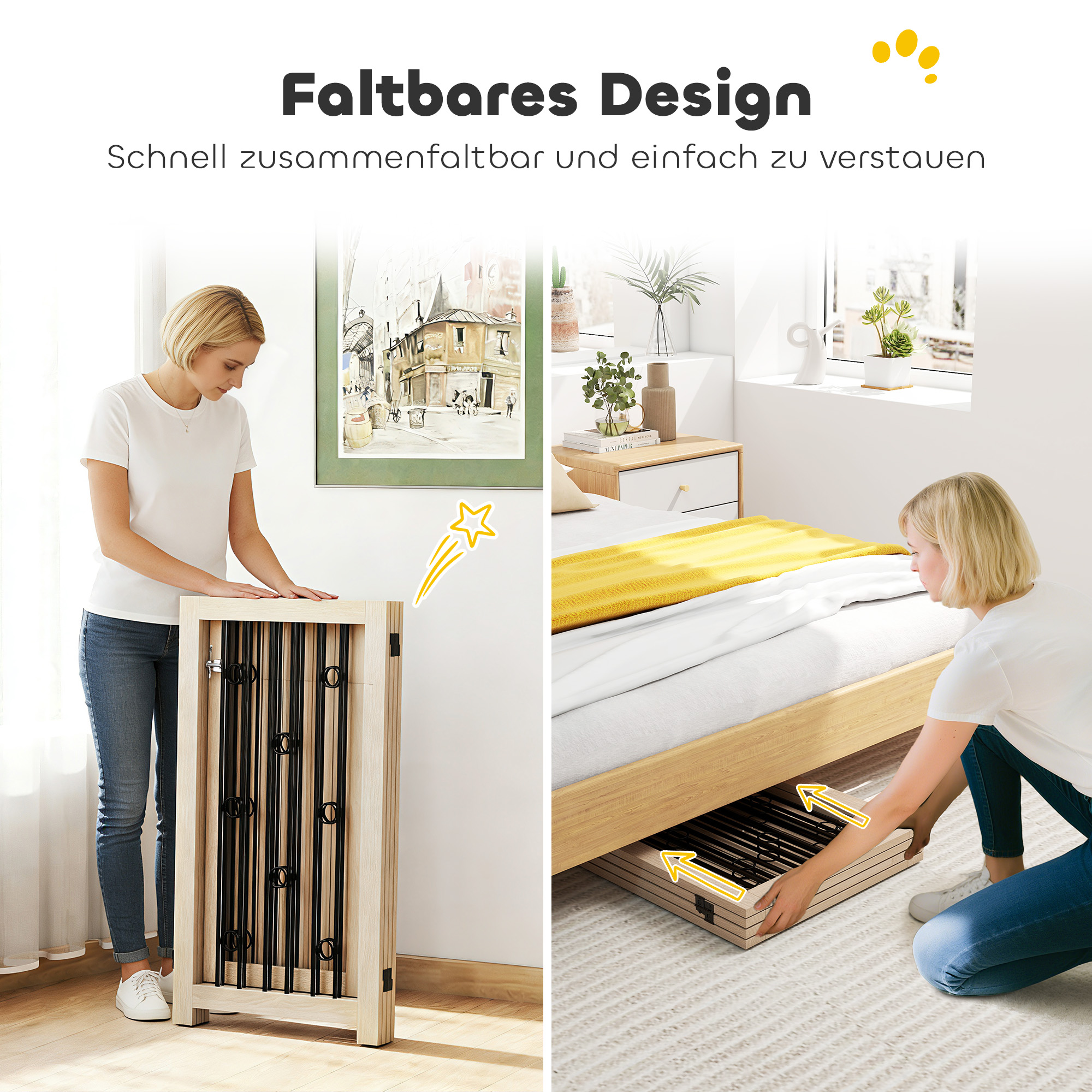Freistehendes Haustiertor, Hundegitter mit Tür, 4 Paneele, für Flur, Treppe, Türrahmen, MDF, Stahl