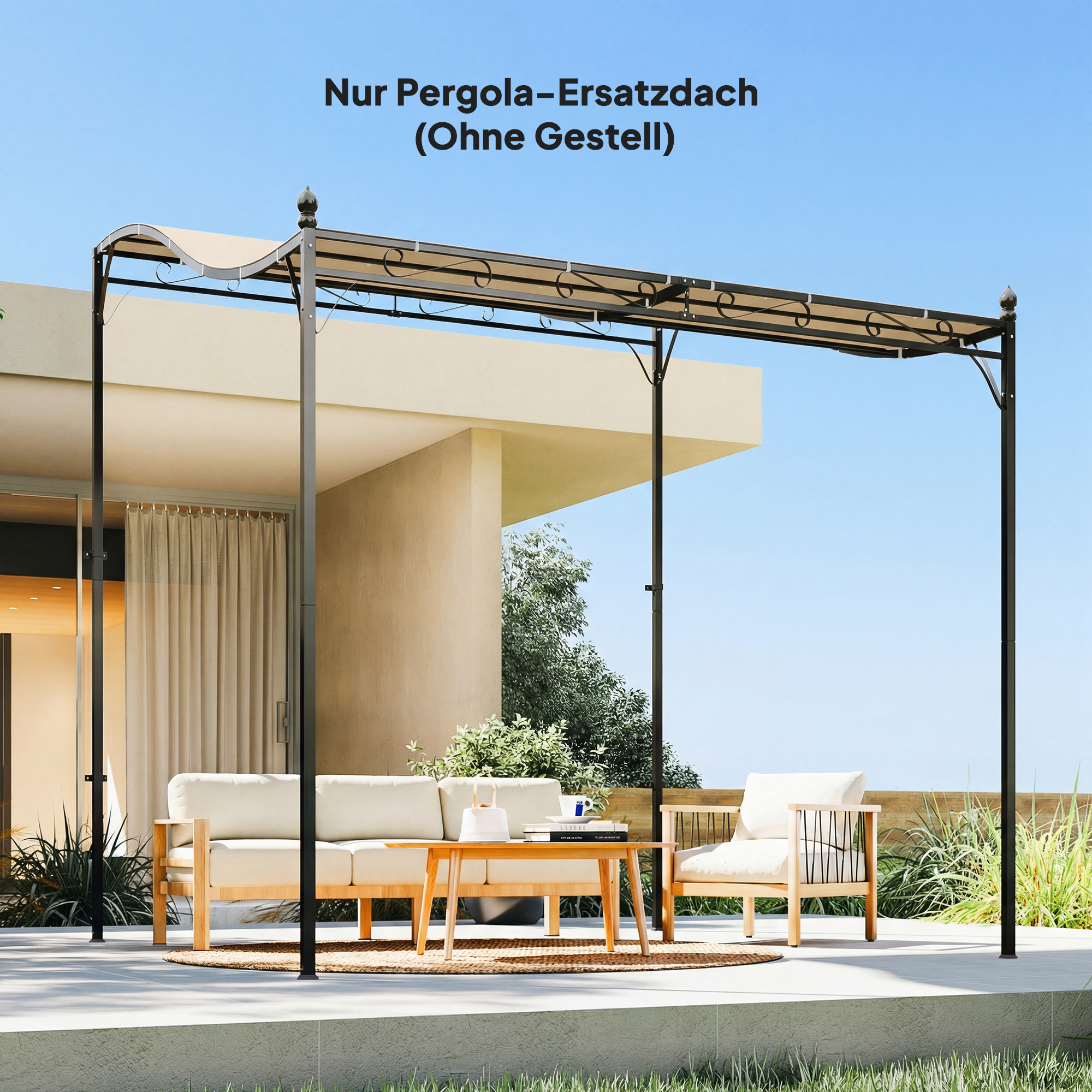 Ersatzdach für Pergola Sonnensegel für Terrassenüberdachung Ersatz-Dachplane für 3 x 3 m Pavillon 298x293 cm Cremeweiß