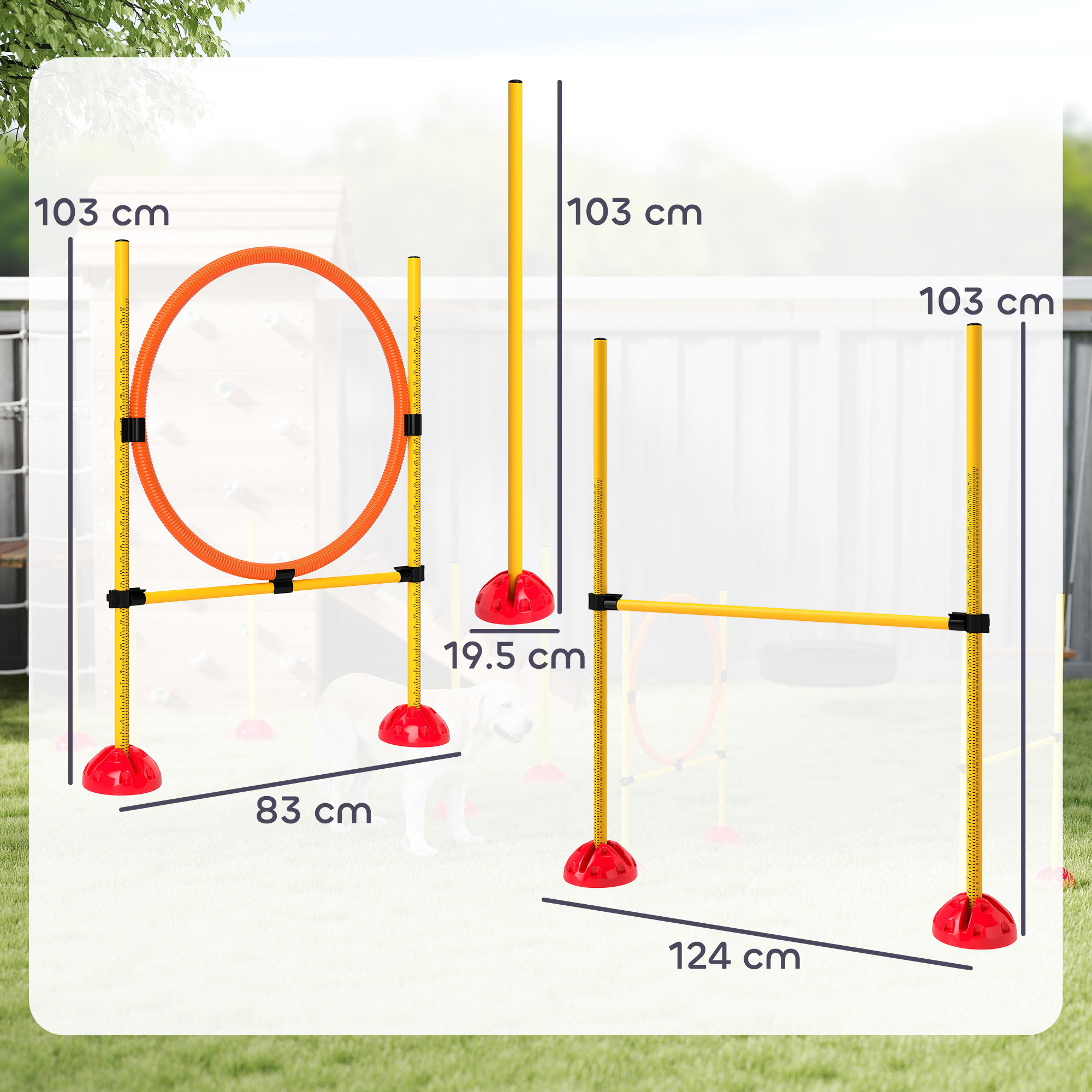 Agility Set Hunde 3-teiliges befüllbar Agility-Ausrüstung für Hundetraining Steckhürdenset mit Slalomstangen