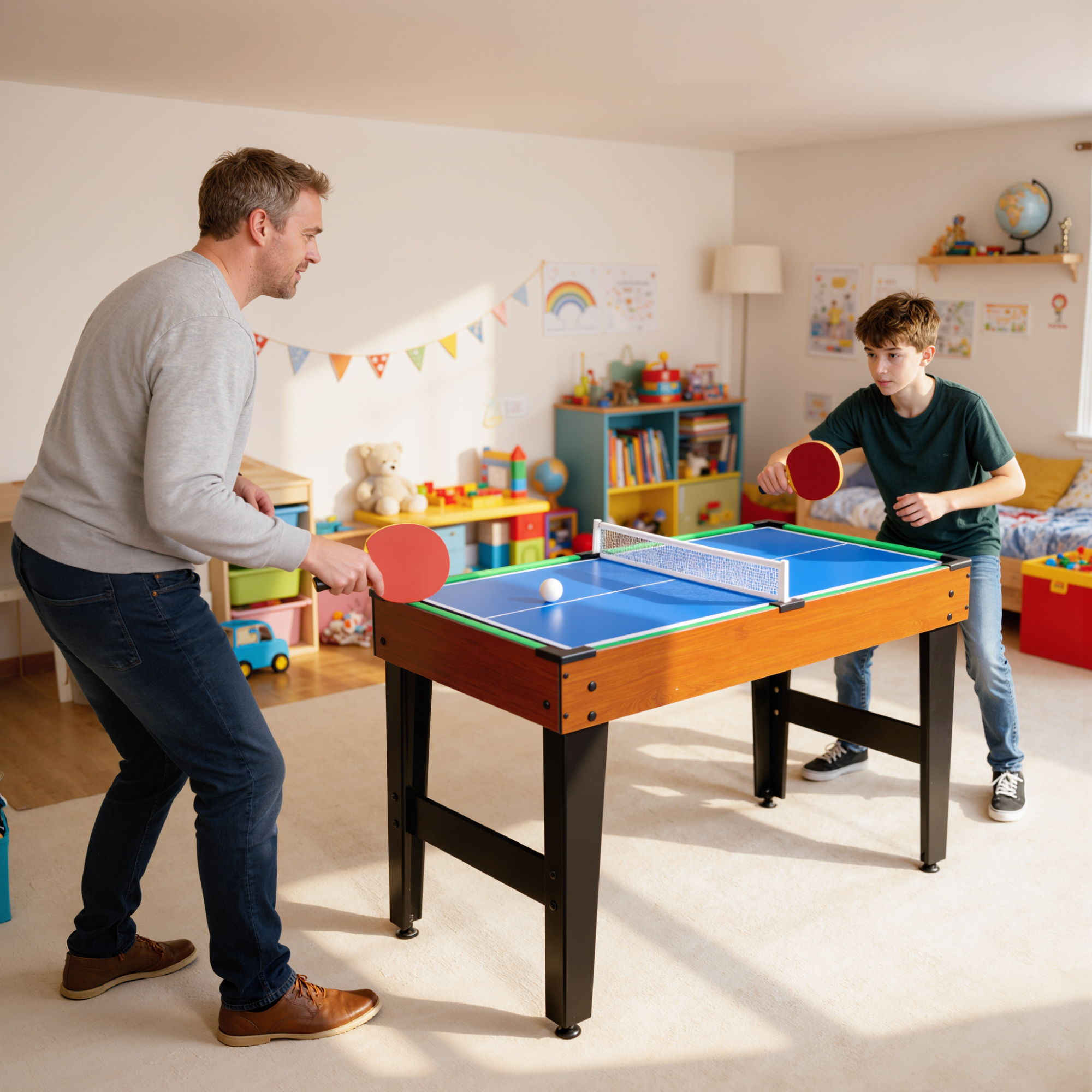 5-in-1 Multispiel-Tisch, 53 Zubehör-Teile, Tischfußball, Tischhockey , Tischtennis, Billard, Basketball, Walnuss