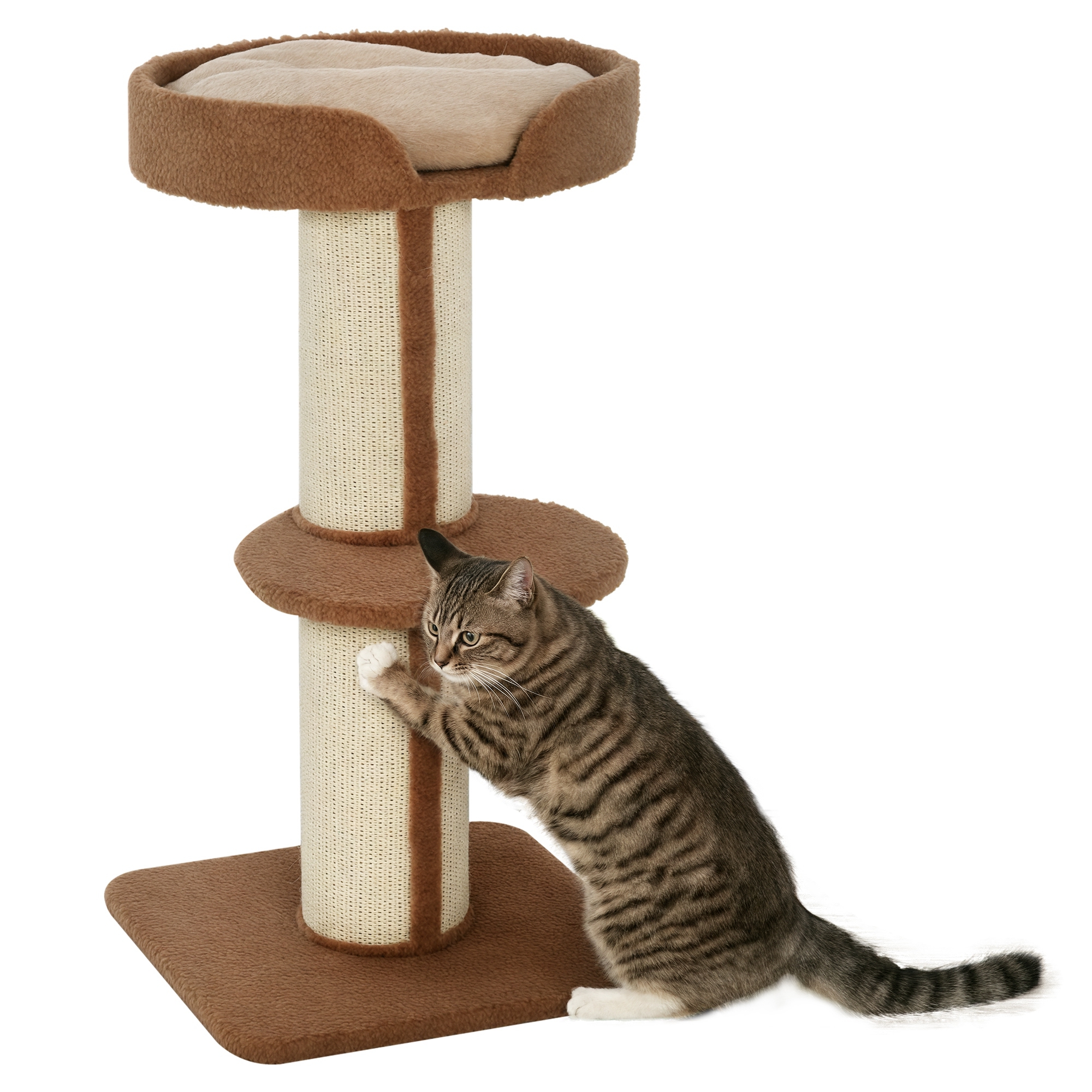 Kratzbaum 91 cm Katzenturm mit Sisalstämme, Plattform, Kissen mehrstöckiger Katzenkratzbaum, Kletterbaum, für mittelgroße Katzen, Hellbraun