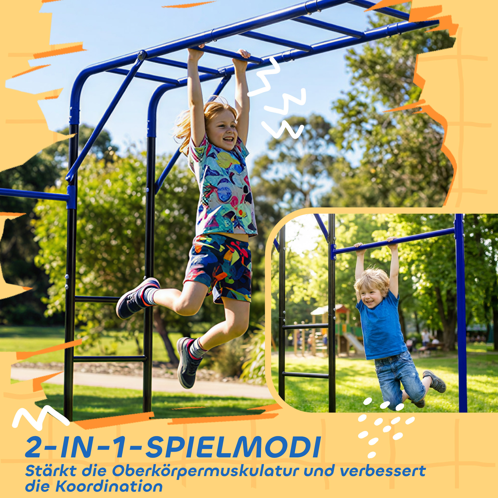 Klettergerüst Outdoor Kletterturm mit Turnstange Klimmzugstange für 3-8 Jahre Kinder bis 150kg 250x190x180 cm Schwarz