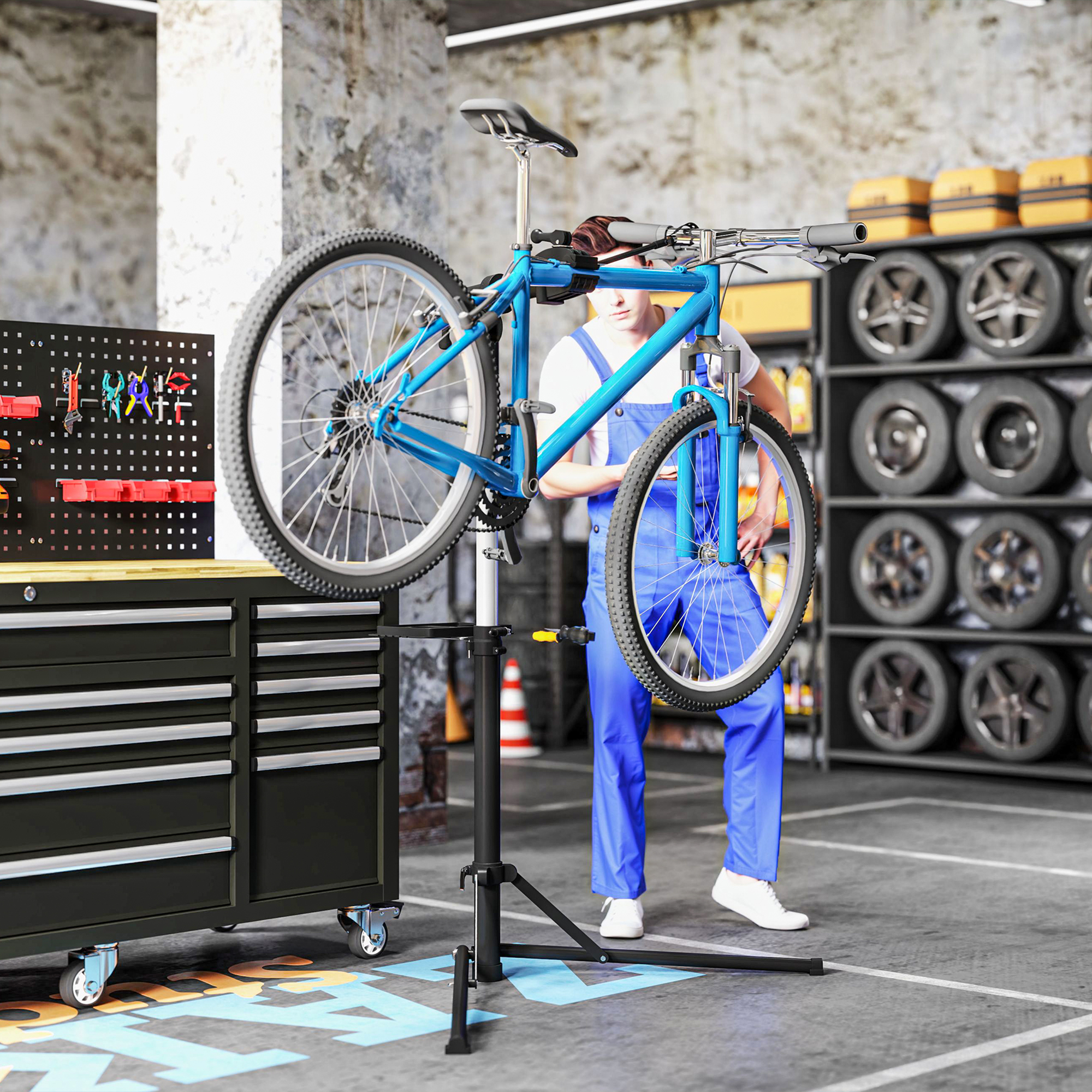 Fahrrad-Reparatur-Ständer, Halter für Fahrräder zum Warten und Reparieren, 40 kg belastbar, höhenverstellbar, Schwarz