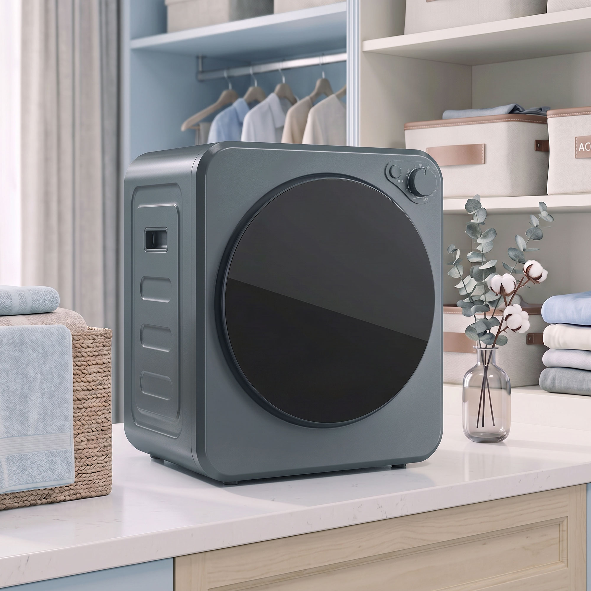 Mini Wäschetrockner 4 kg mit 5 Programme bis zu 60℃ 800W/400W Ablufttrockner mit Edelstahltrommel Grau