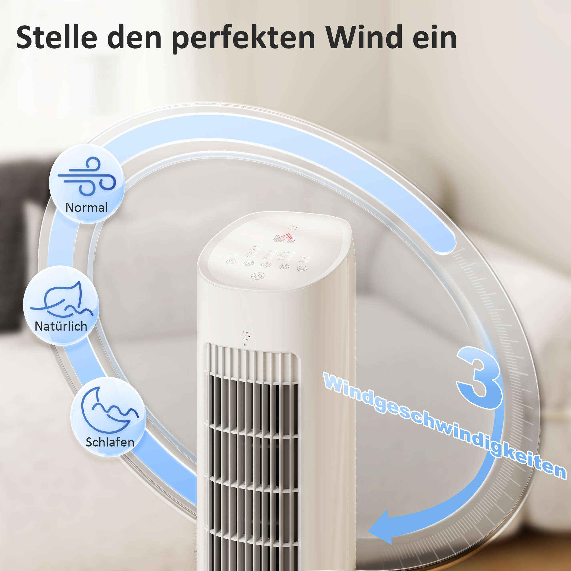 tragbarer 3-in-1 Turm-Luftkühler mit 3-Liter-Wassertank, 3 Geschwindigkeiten und 3 Modi, weiß