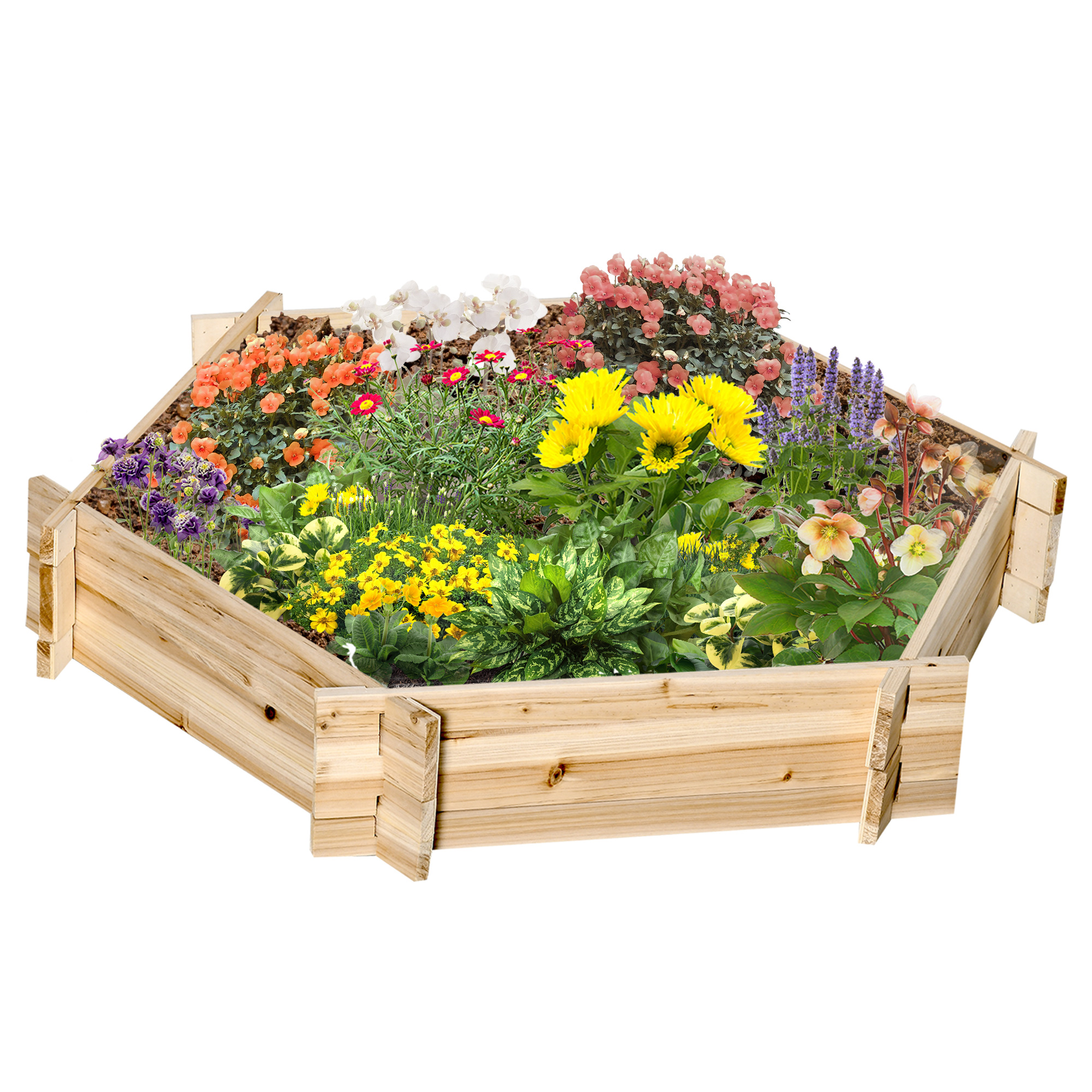 Hochbeet sechseckig DIY Pflanzkübel Pflanzkasten aus Holz für Garten Balkon Natur 100 x 92 x 16 cm
