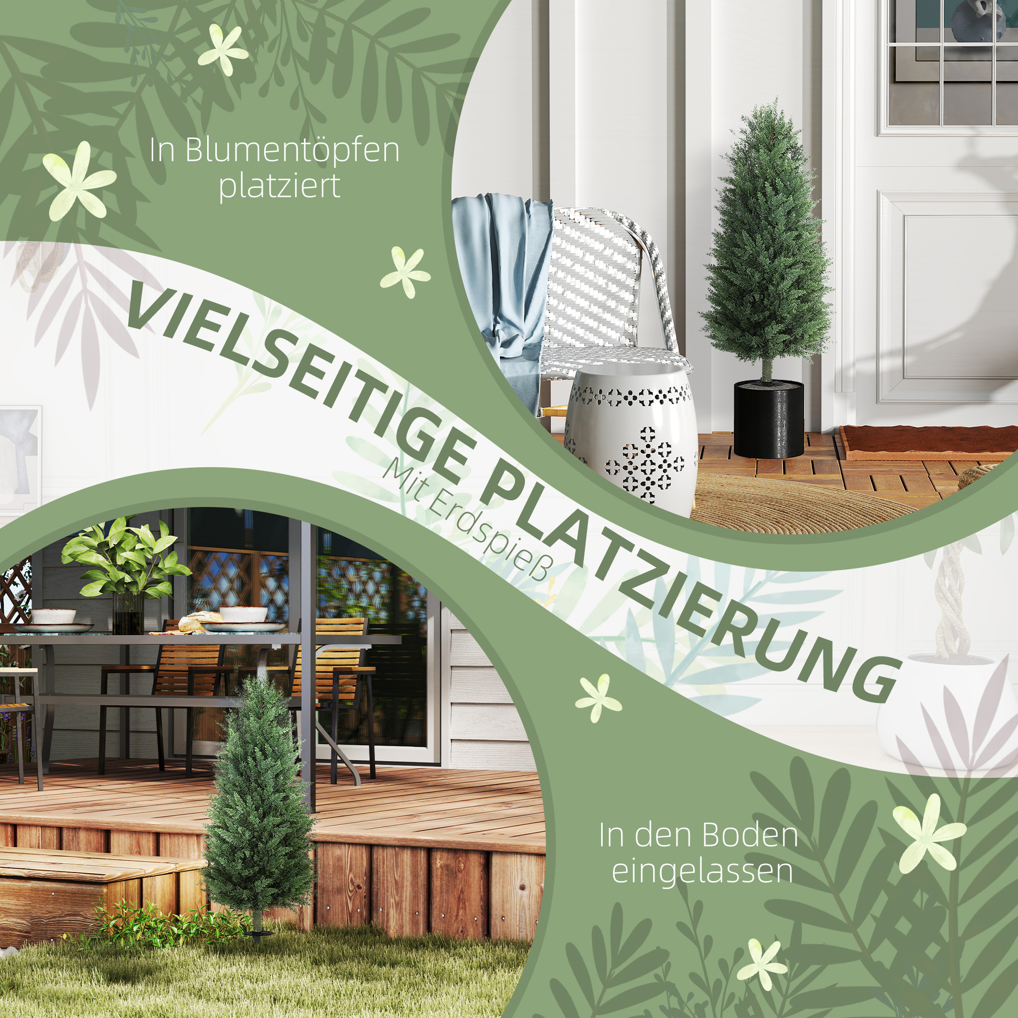 2er-Set Kunstpflanzen, künstliche Zypressen mit je 831 Blättern, vielseitig, Grün