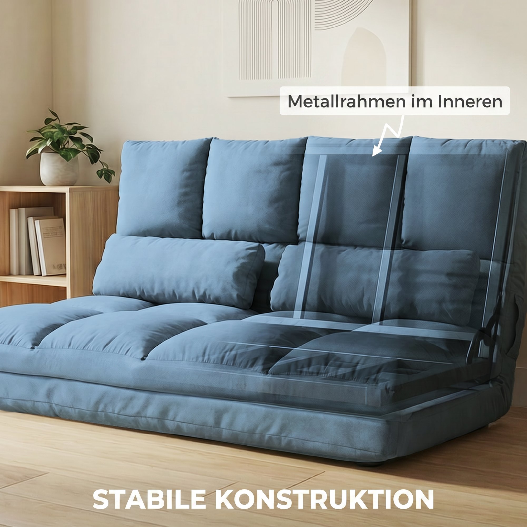 Bodensofa Schlafsofa Sofa, klappbar, verstellbare Rückenlehne, 102 cm x 73 cm x 60 cm , Blau