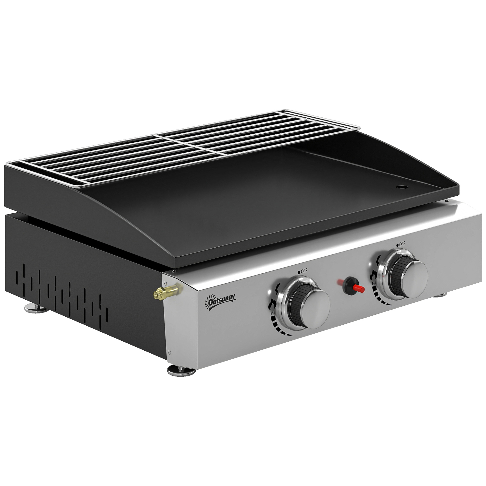 Gasgrill 5kW Tragbarer Tischgrill mit 2 Brenner Keramische Lackbeschichtung Grillrost Warmhalterost