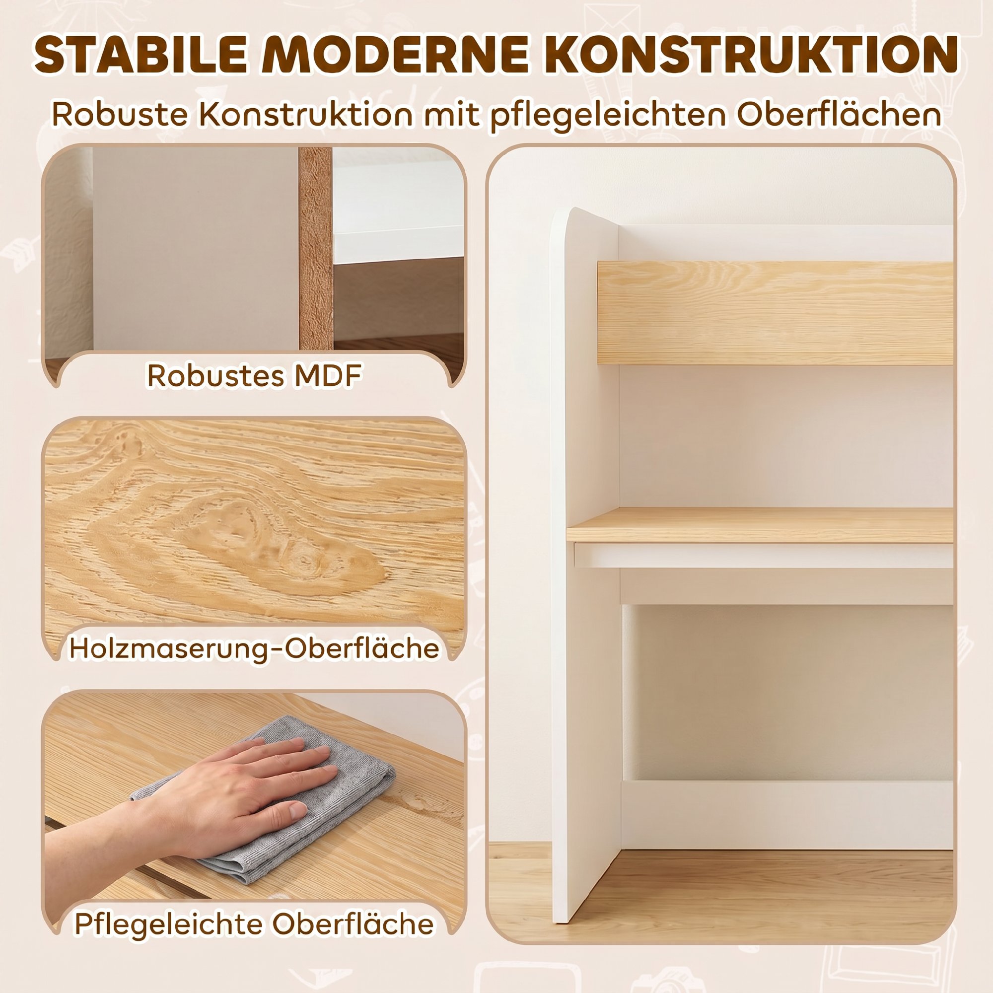 Kindertisch mit Sitzbank 5-in-1 Kindersitzgruppe mit Bücherregal, rollbar Kindertruhenbank mit Aufbewahrungsbox für 3-8