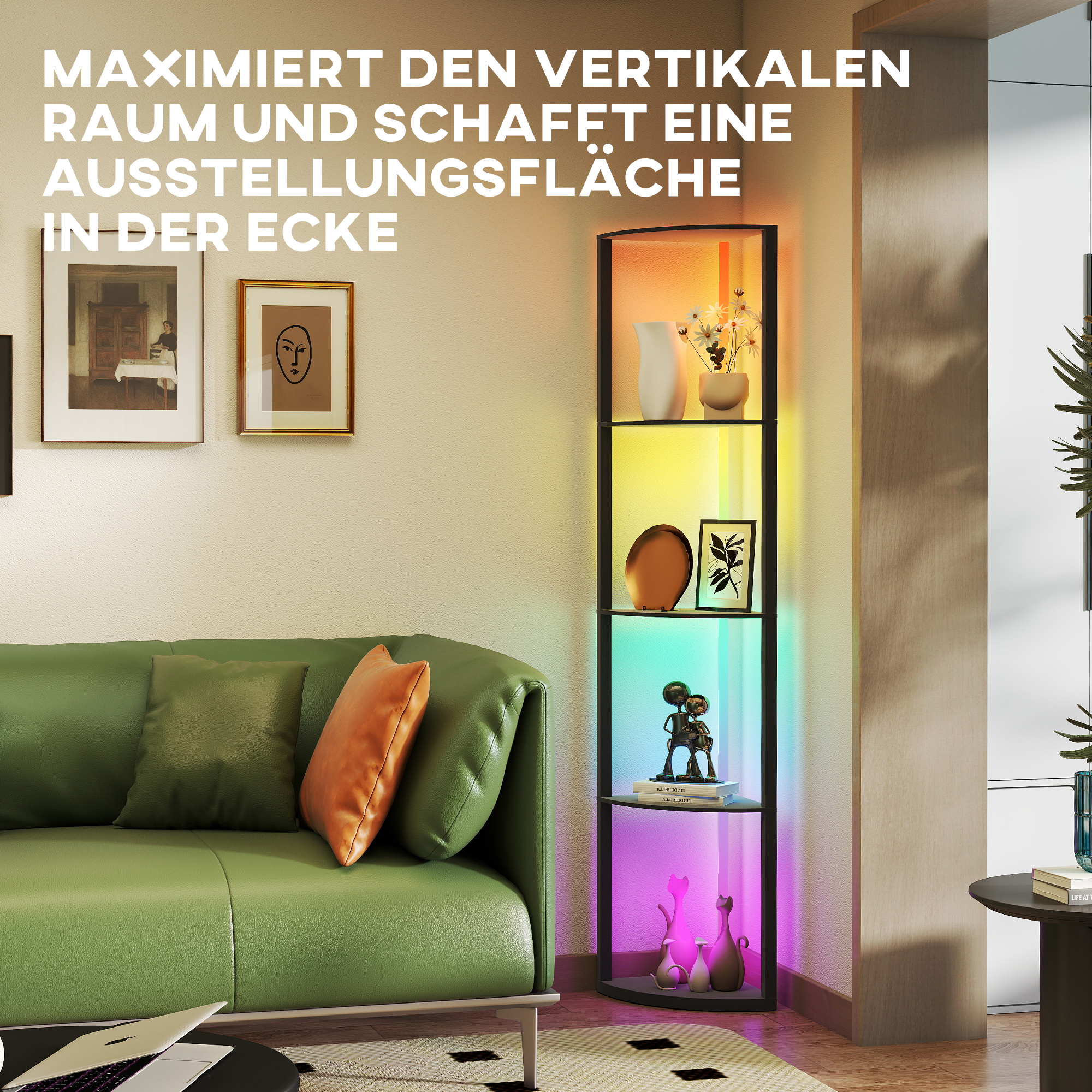 LED Stehlampe 5-stufige dimmbar Stehleuchte mit Regal,  RGB Farbwechsel, Fernbedienung