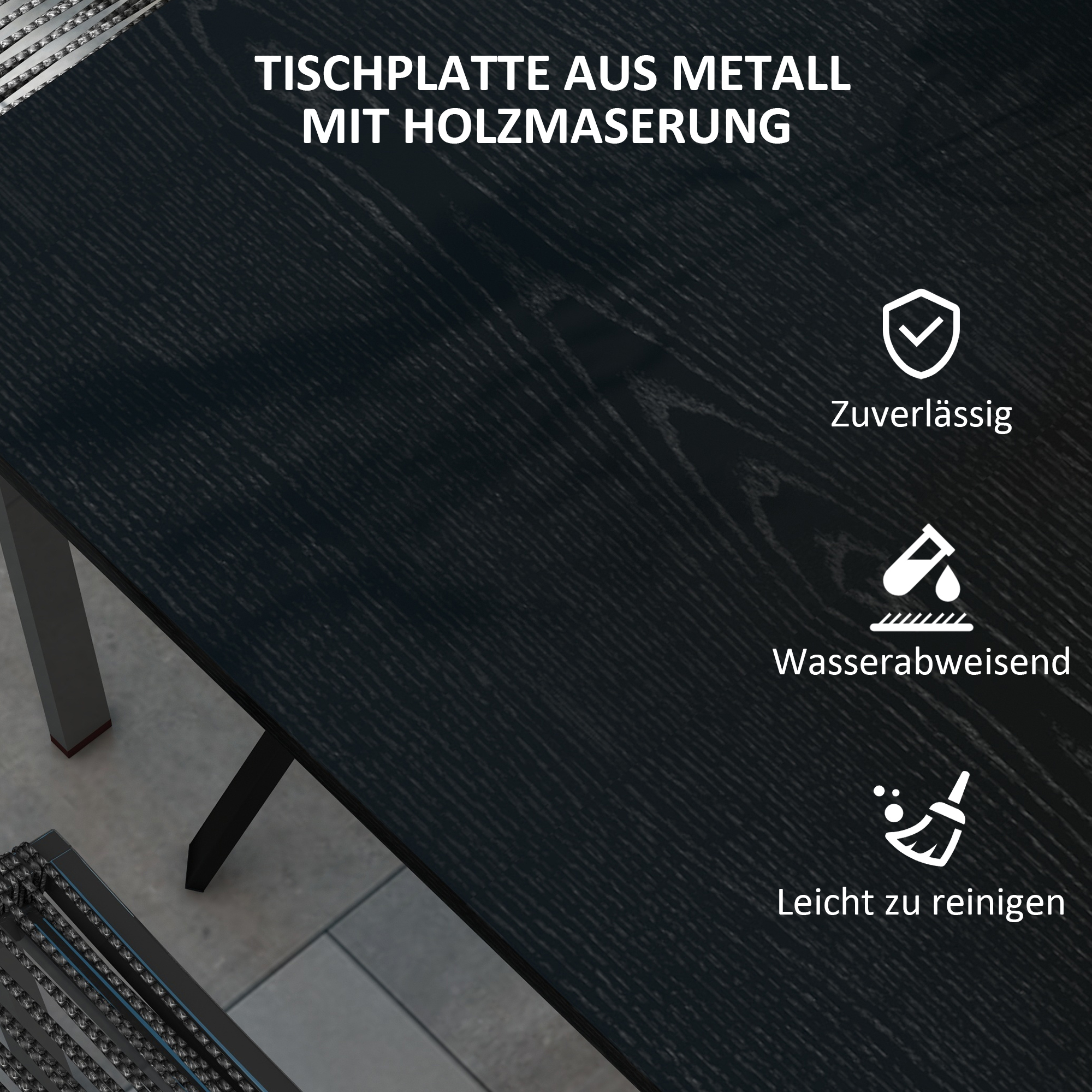 Outdoor Tisch für 4 Personen, Stahlgestell, 80L x 80B x 72H cm, Schwarz