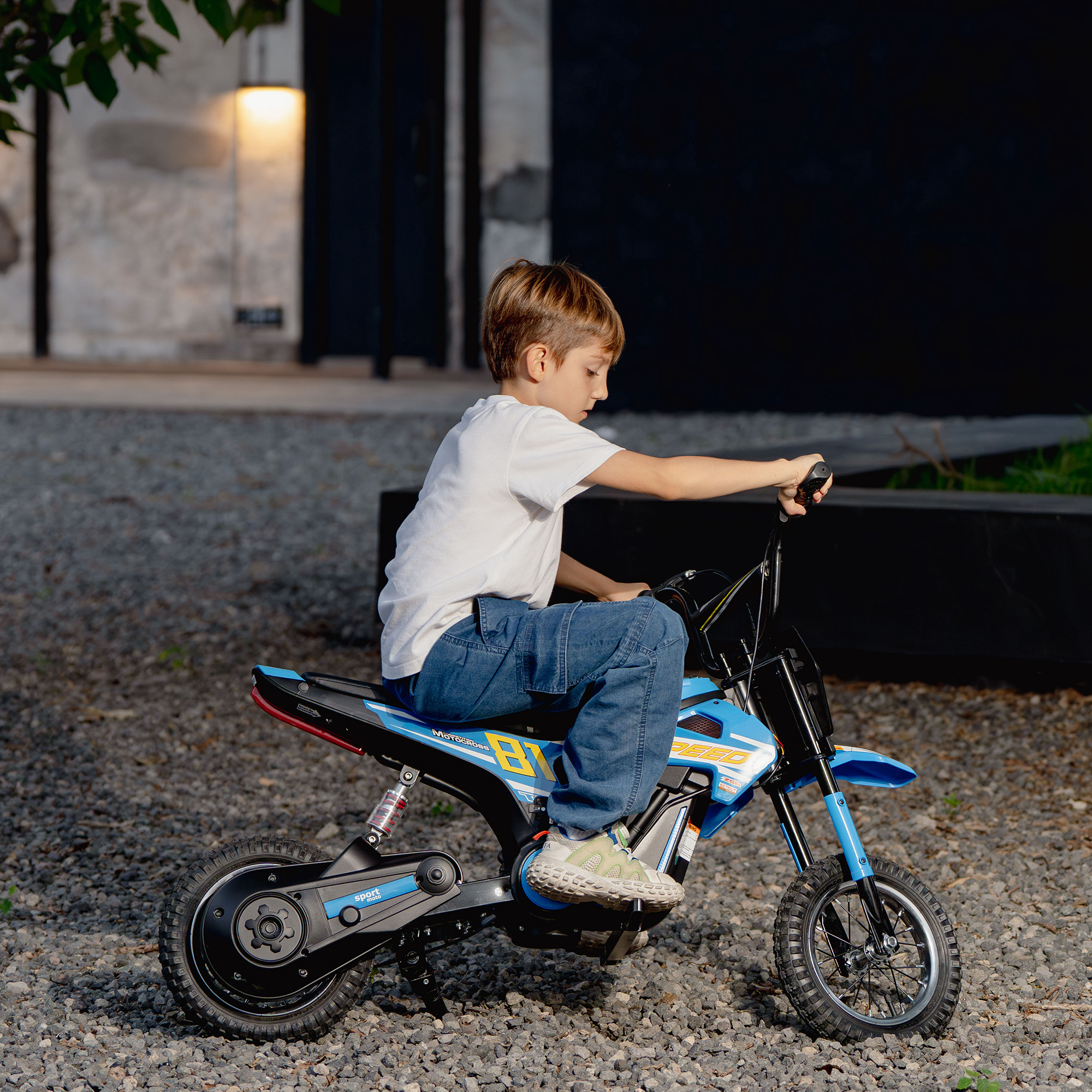 Elektro Motorrad Kinder 24 V Kinder Motocross mit 250W Motor 7Ah Akku Hinterradfederung Scheibenbremse 16km/h 8–12 Jahre