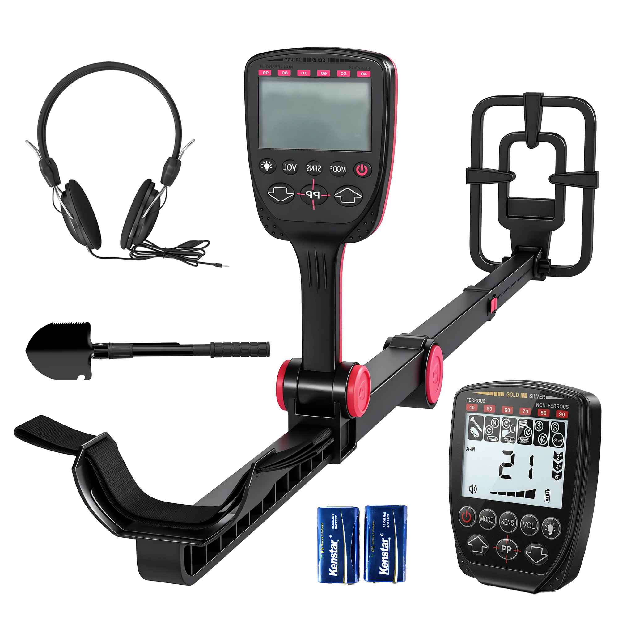 Metalldetektor IP68 Wasserdicht faltbar Metallsuchgerät mit 4 Modi Kopfhörer Schaufel Tragetasche LCD-Display