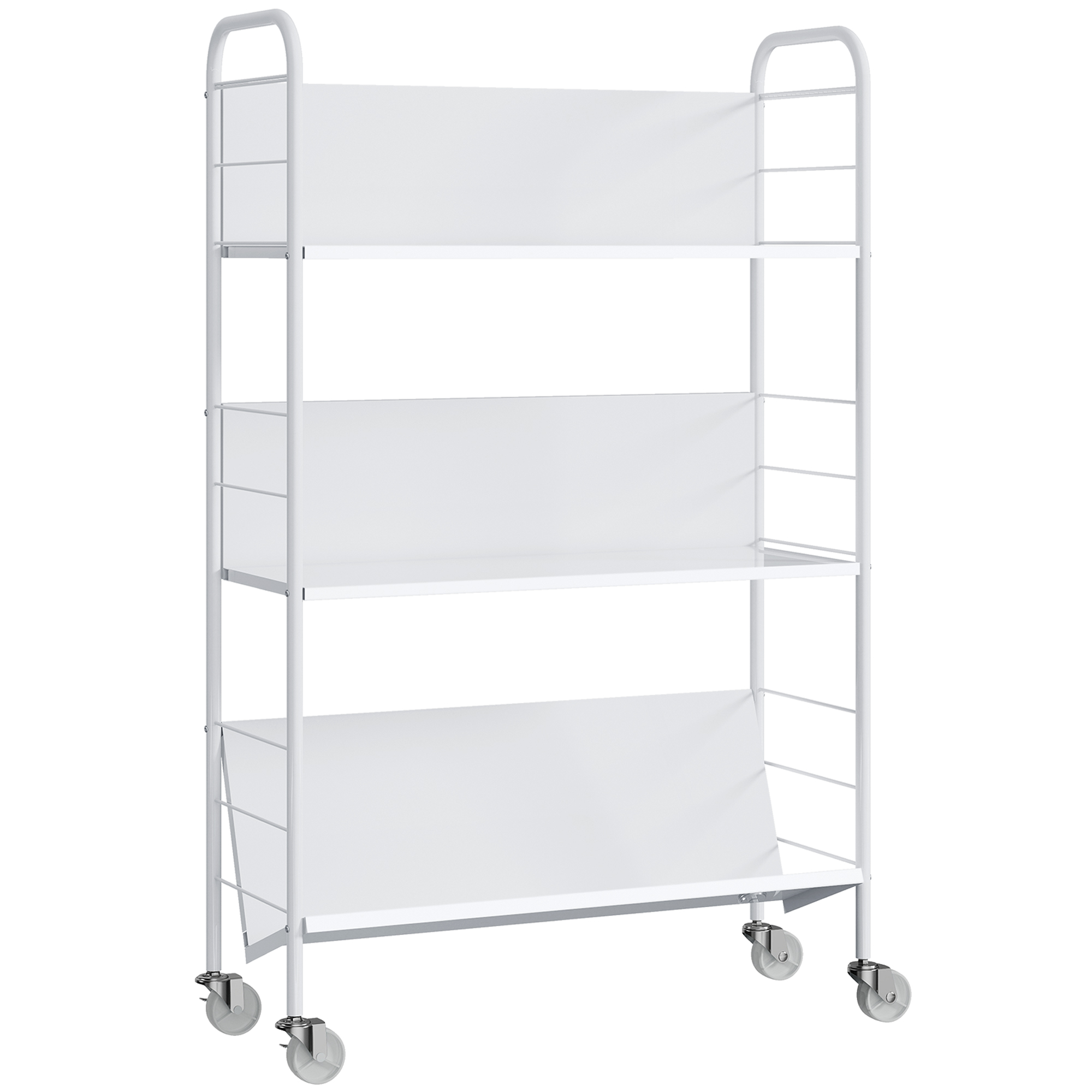 Bücherregal Aufbewahrungsregal mit 3 Ebenen, Rädern, Spielzeugregal für Schlafzimmer, 69 x 26 x 108 cm, Weiß