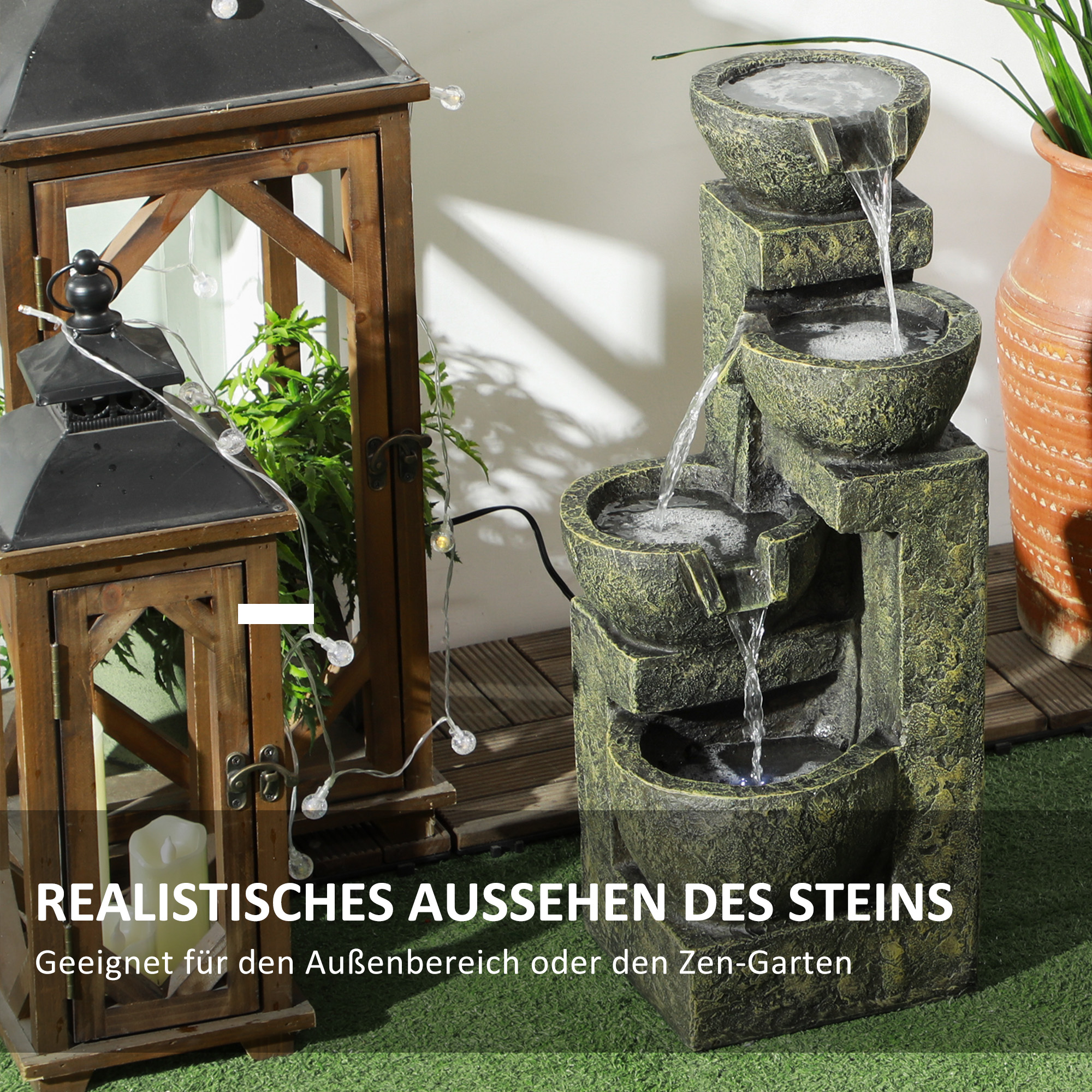 Gartenbrunnen Wasserbrunnen Brunnen, verstellbare Geschwindigkeit, 25 x 24 x 60 cm, Schwarz