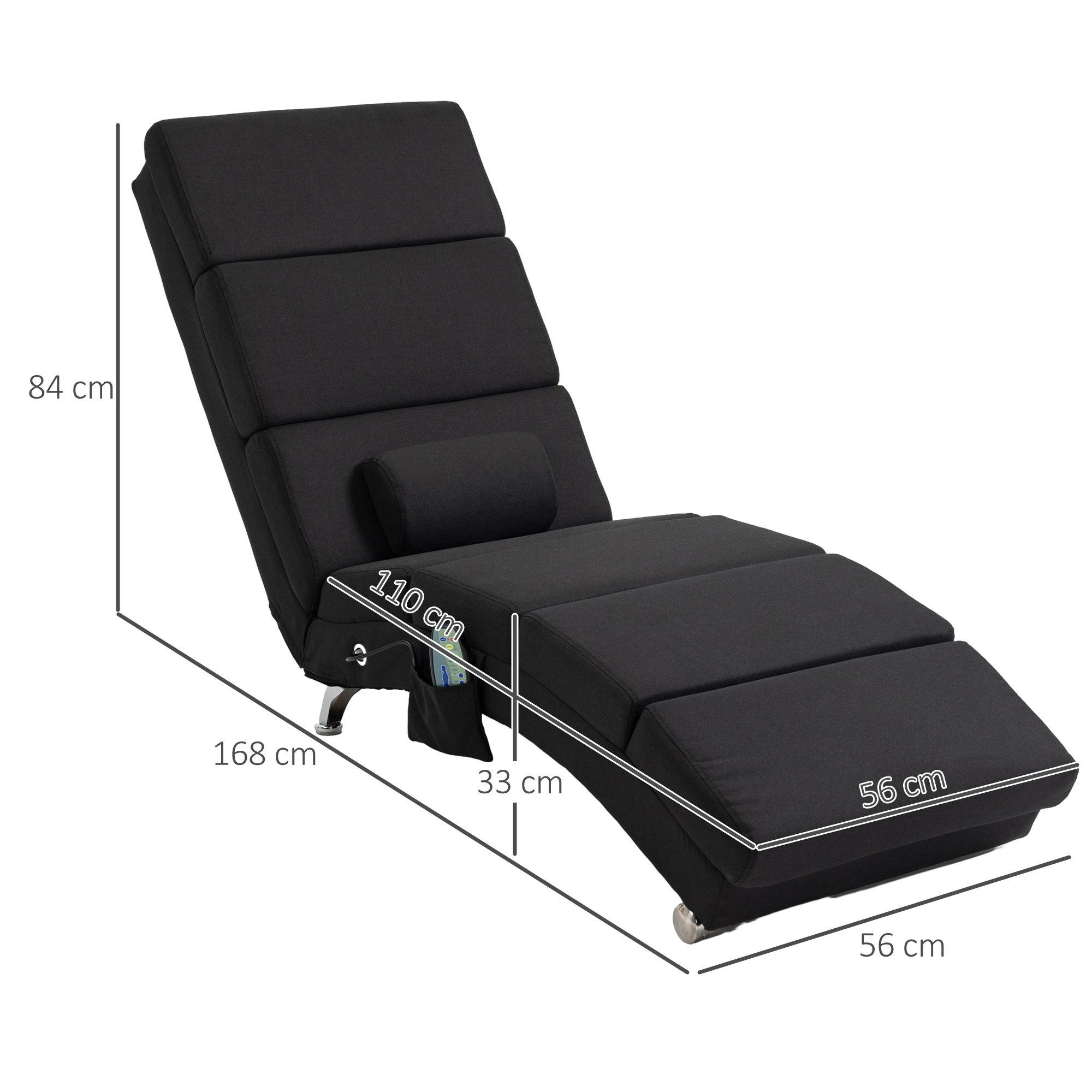 Massagesessel, Relaxsessel, Liegesessel mit 8 Vibrationspunkten, 5 Modi, 56 x 168 x 84 cm, Schwarz