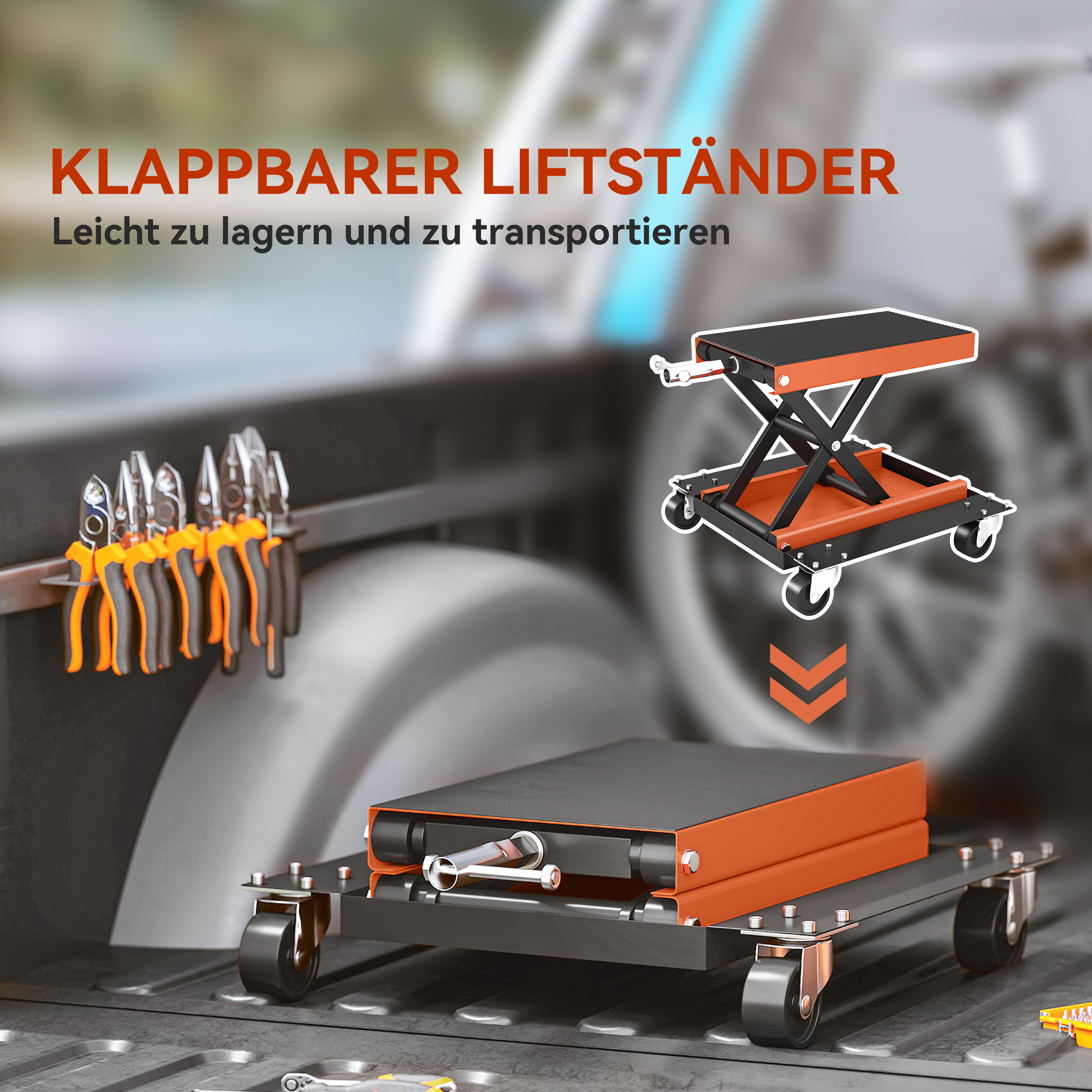 Motorradheber 500 kg Belastbar Motorradhebebühne 135-390 mm Höhenverstellbar Stahl Orange