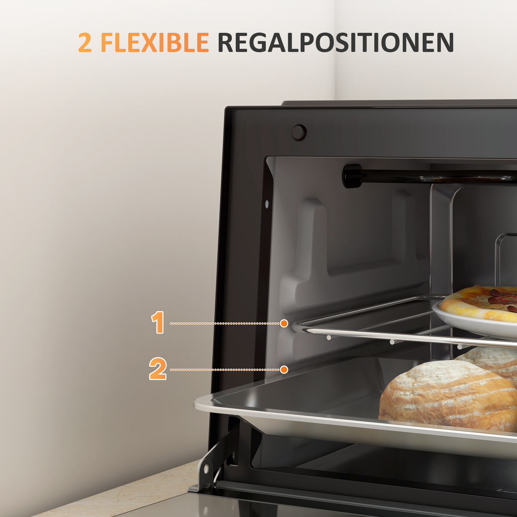 Mini-Backofen, 9 Liter Fassungsvermögen, Einstellbare Temperatur und Garzeit, mit Grillrost und Backblech, Schwarz