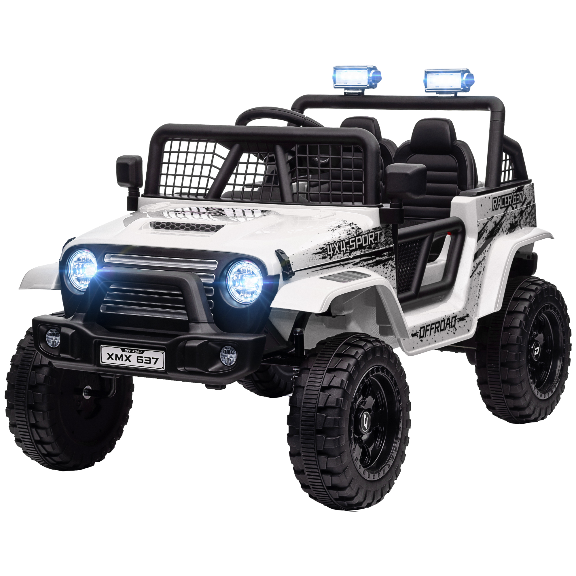 Kinder-Elektroauto mit sanfter Federung, fernsteuerbar, LED-Lichter, Hupe, 12V-Motoren, aus Kunststoff und Metall, Weiß Kinder-Elektroauto mit sanfter Federung, fernsteuerbar, LED-Lichter, Hupe, 12V-Motoren, aus Kunststoff und Metall, Weiß