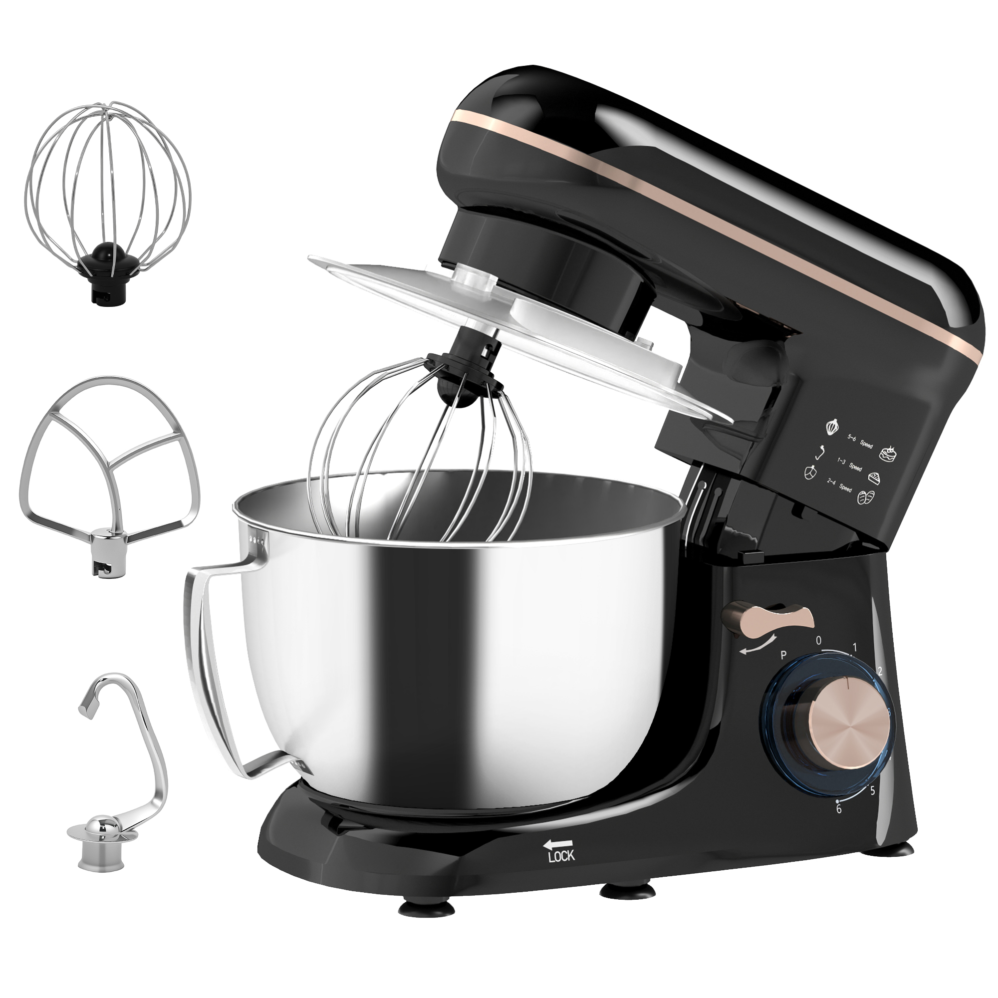 Küchenmaschine Knetmaschine mit 4,5L Edelstahlschüssel 1300W Teigmaschine mit 6+P Geschwindigkeit Beige