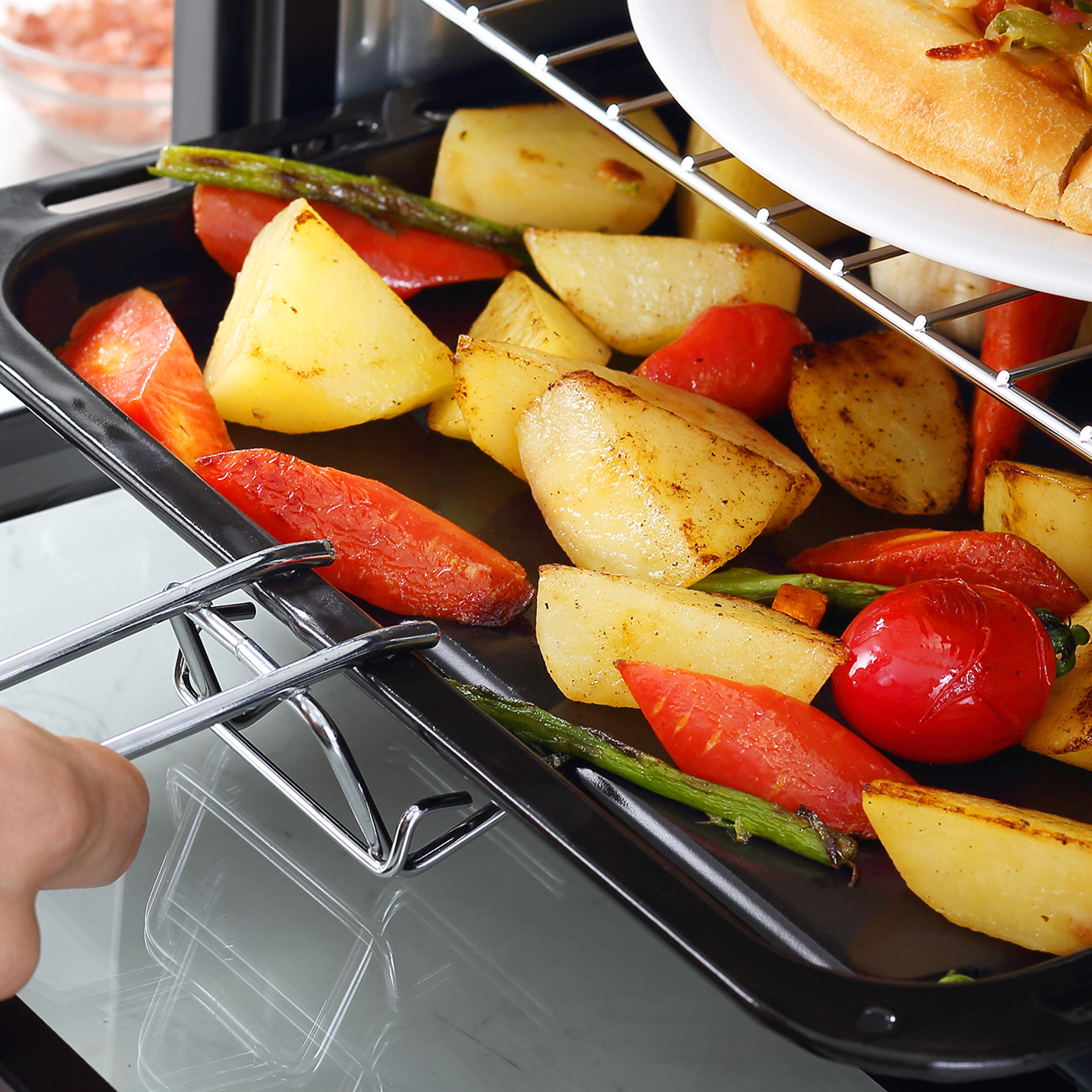 Mini-Ofen, Toasterofen, Timer, Gitterrost, Backblech, Glasfenster, Metall, Schwarz