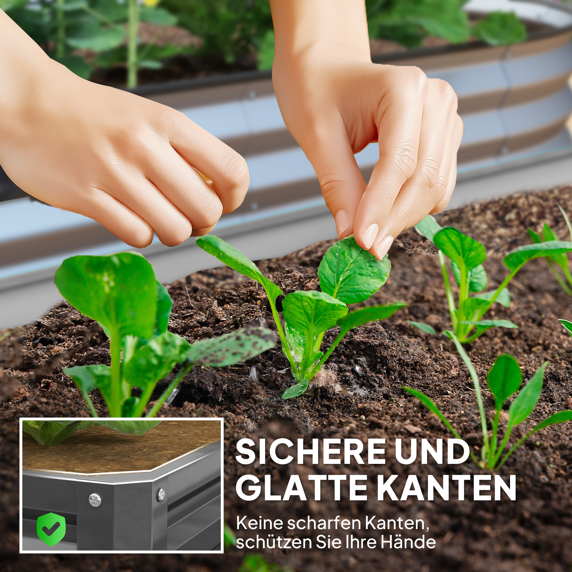 Gartenbeet, Pflanzkasten mit Stahlgehäuse, Hellgrau, 120 x 120 x 30 cm