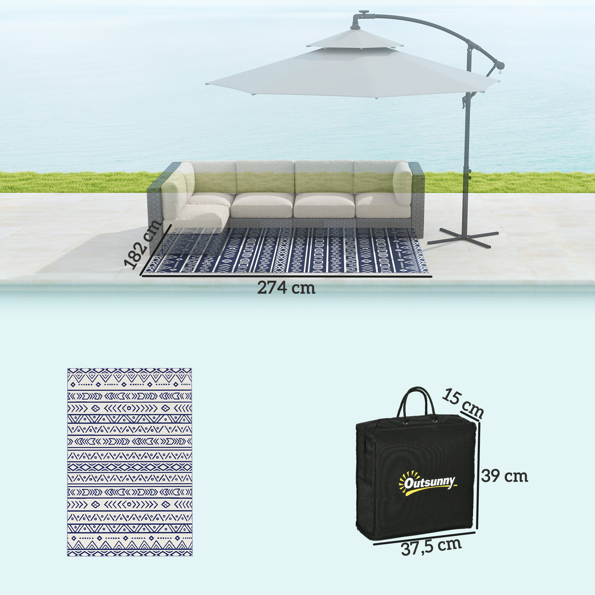 Outdoor Teppich robuster Wetterfest Outdoorteppich, Carpet mit Boho-Style, Outdoor-Teppich für Wohnzimmer Balkon