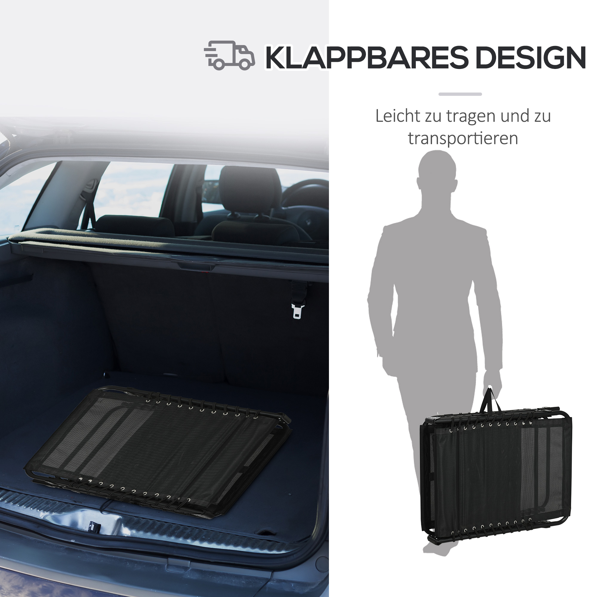 Klappliege, 5-stufig neigbare Rückenlehne, Kissen, Auflage, bis 120 kg, Stahl, hellgrau, 58 x 189 x 32,5 cm