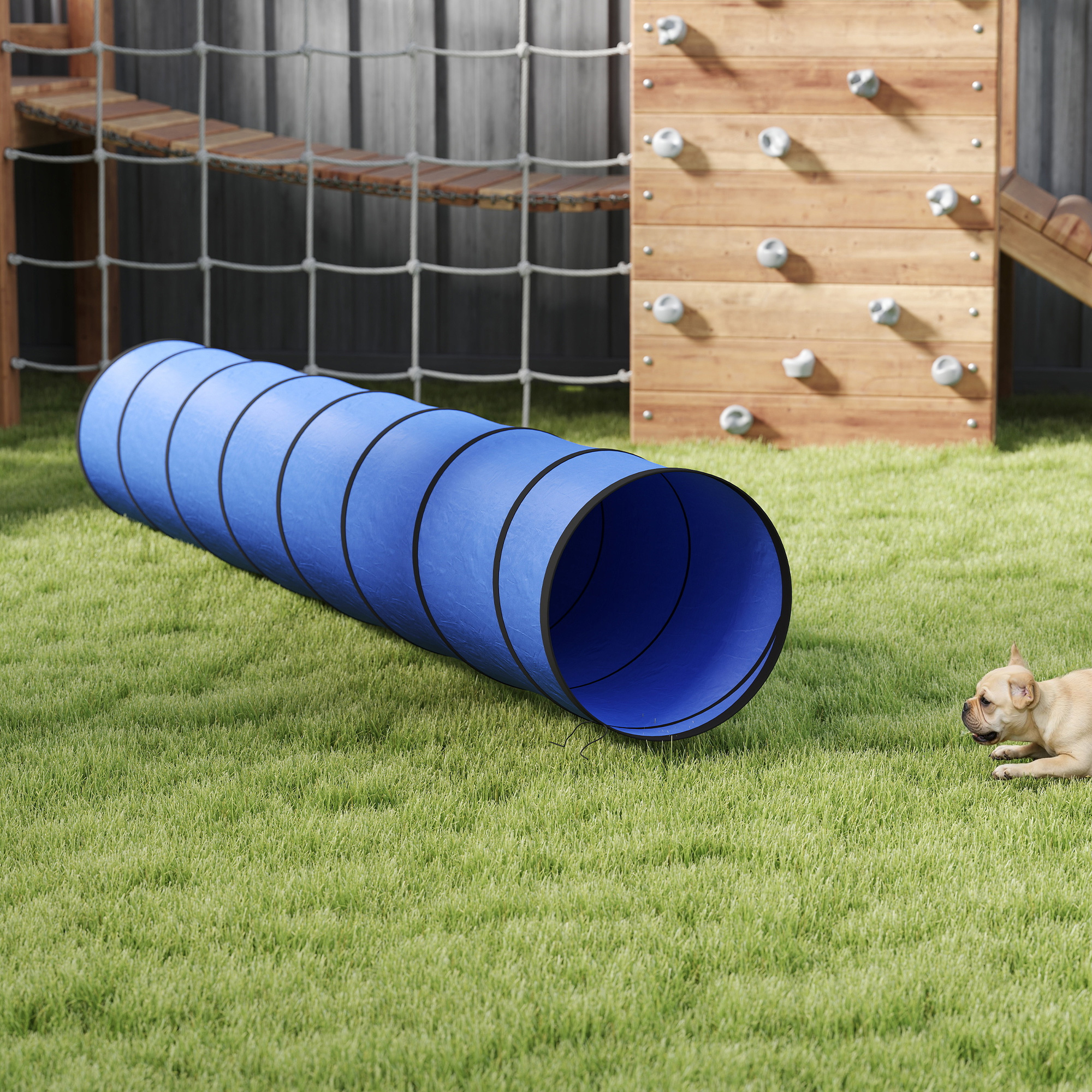 Hunde Agility Tunnel 300 x 50 cm Hundetunnel mit 4 Bodenankern Tragetasche Spieltunnel für kleine mittelgroße Hunde Blau