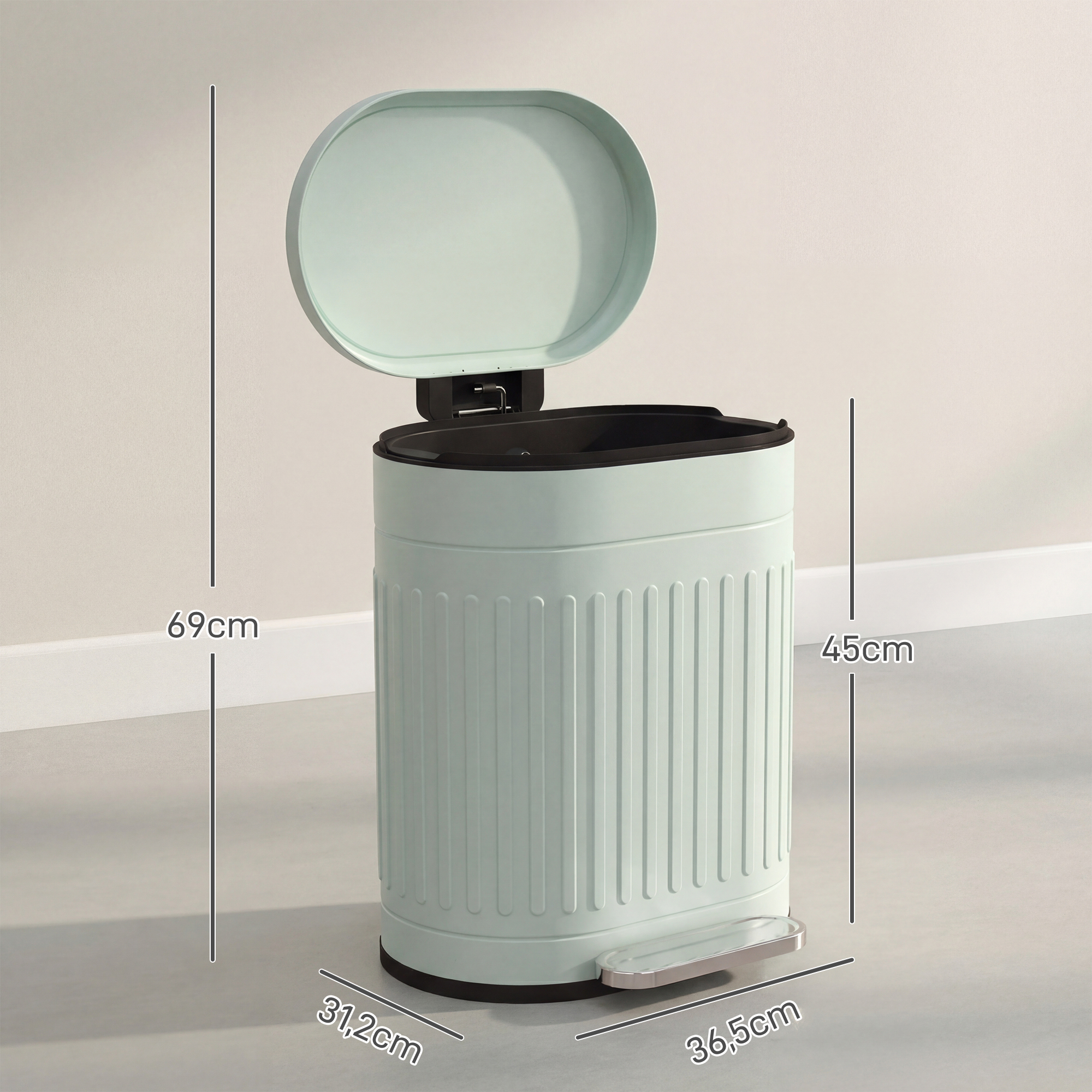 Mülleimer 20l Treteimer mit Deckel Fußpedal herausnehmbarem Inneneimer Soft-Close-Funktion 36,5 x 31,2 x 45 cm, Grün
