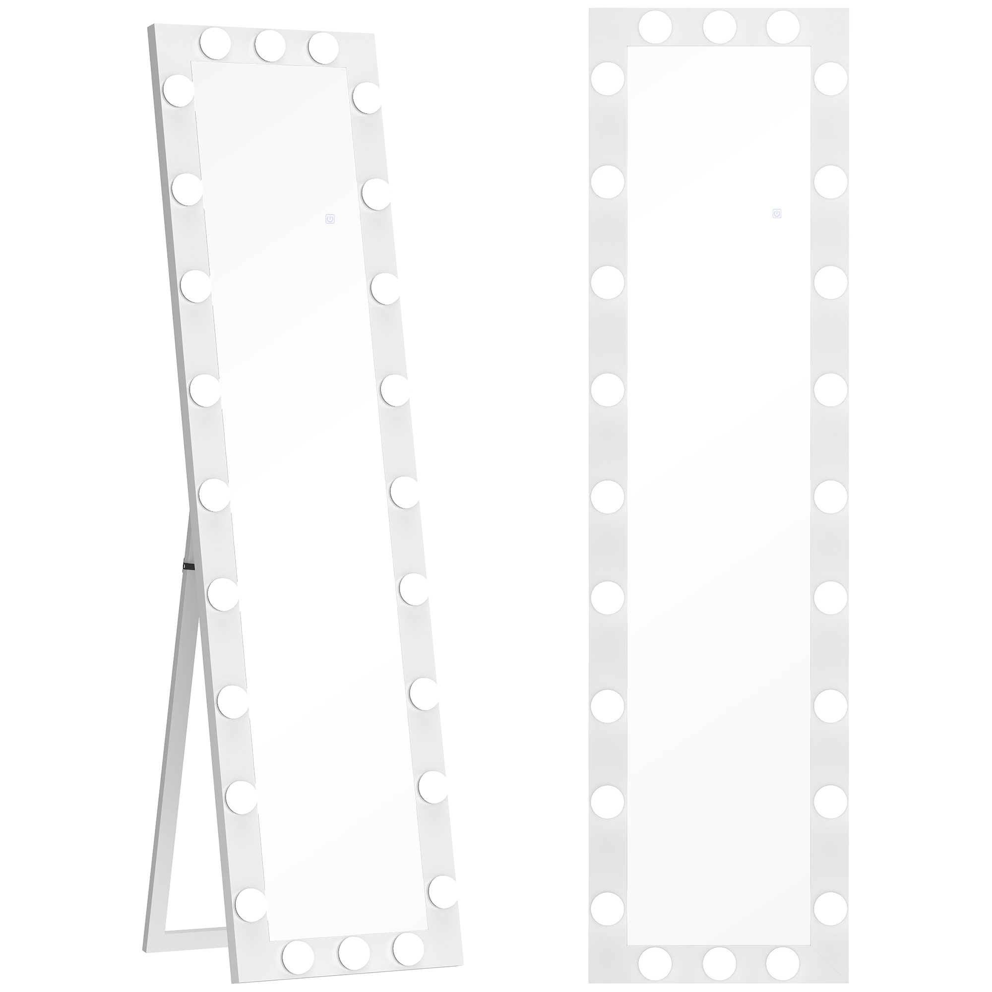 Ganzkörperspiegel 150x40 cm LED Spiegel mit 24 Glühbirnen 3 Lichtfarbe, freistehend oder anlehnbar Weiß