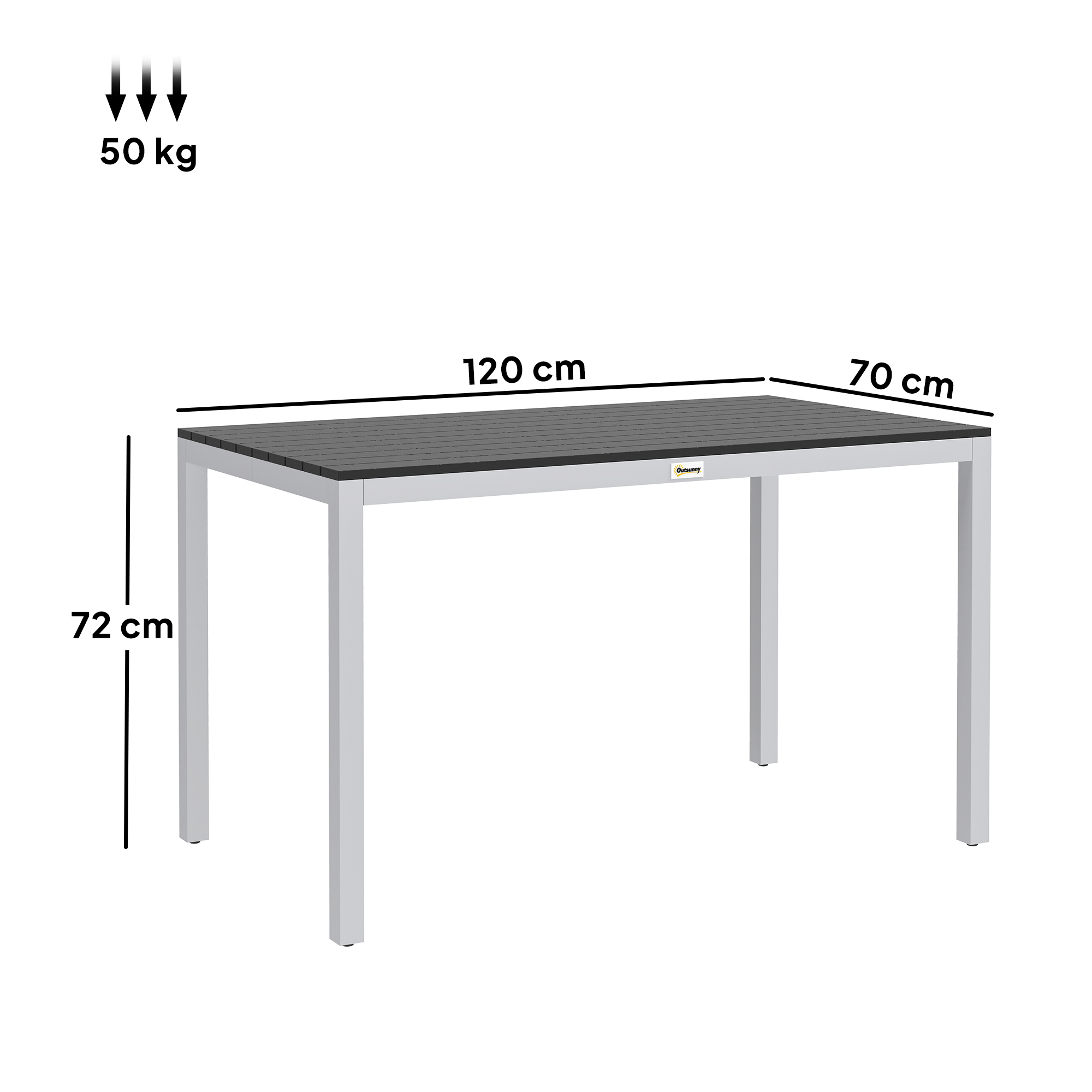Gartentisch Aluminium 120x70 cm Wetterfest Balkontisch mit Holzoptik, für 4-6 Personen Schwarz