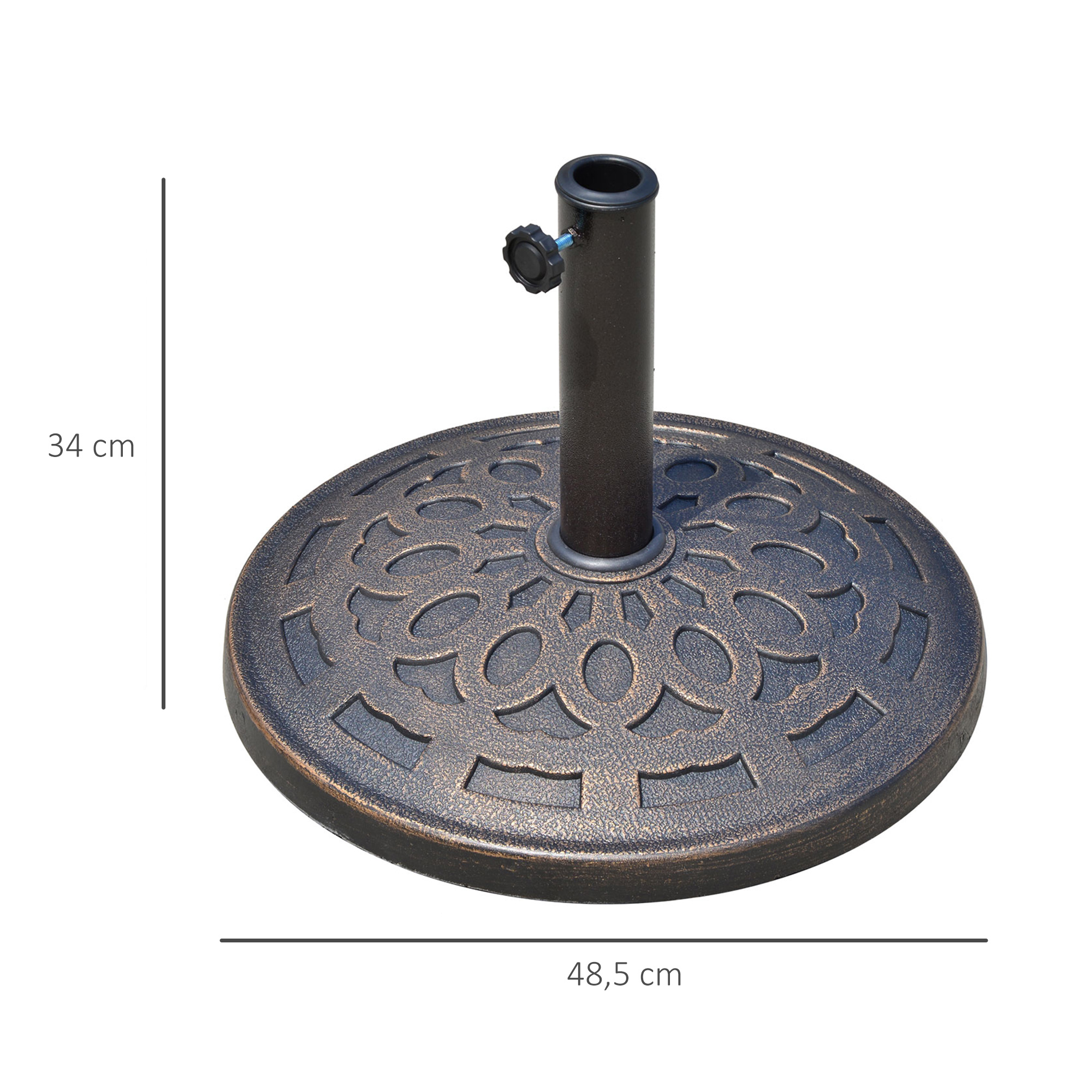 Sonnenschirmständer aus Harz 14kg Schirmständer Griffe, Rund Schirmhalter, Schirmgewicht für Sonnenschirm 38mm/48mm Rohrdurchmesser, für Balkon, Terasse, Garten, Bronze