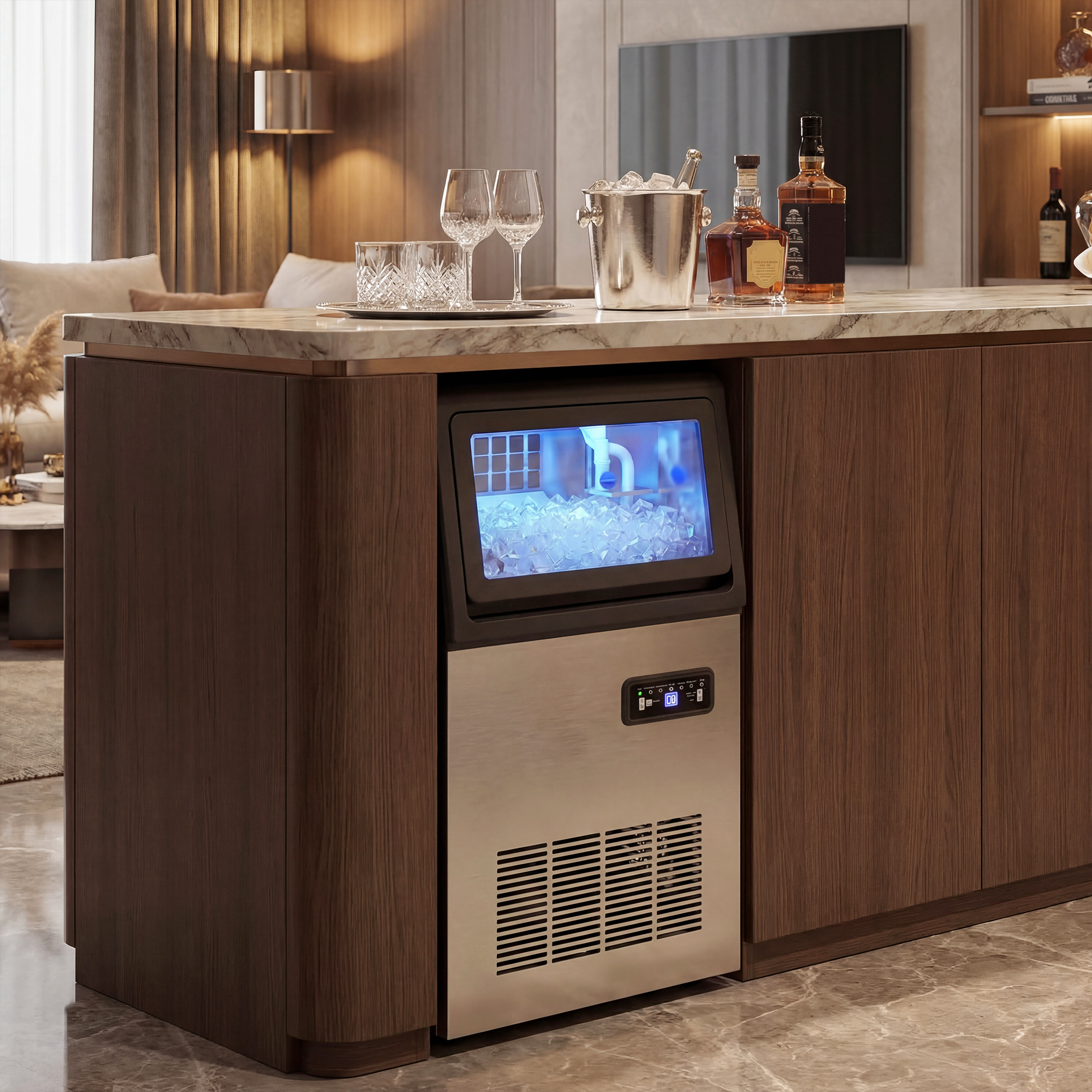 Eismaschine, 45 kg/24 Std., Edelstahl, Unterbau oder freistehend, Silber