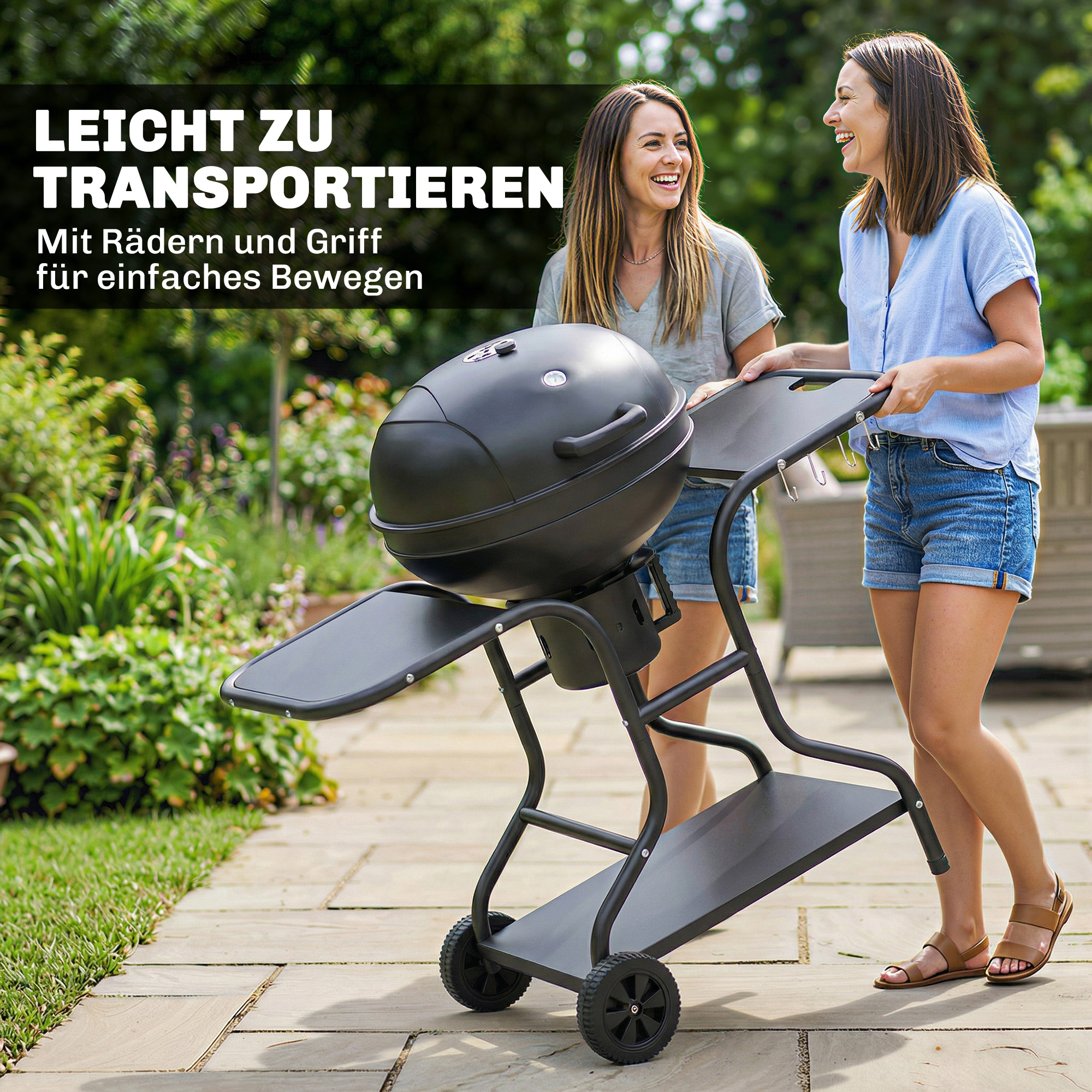 Holzkohlegrill BBQ Smoker mit Seitentischen Deckel Thermometer Räder 129 x 63,5 x 106,5 cm