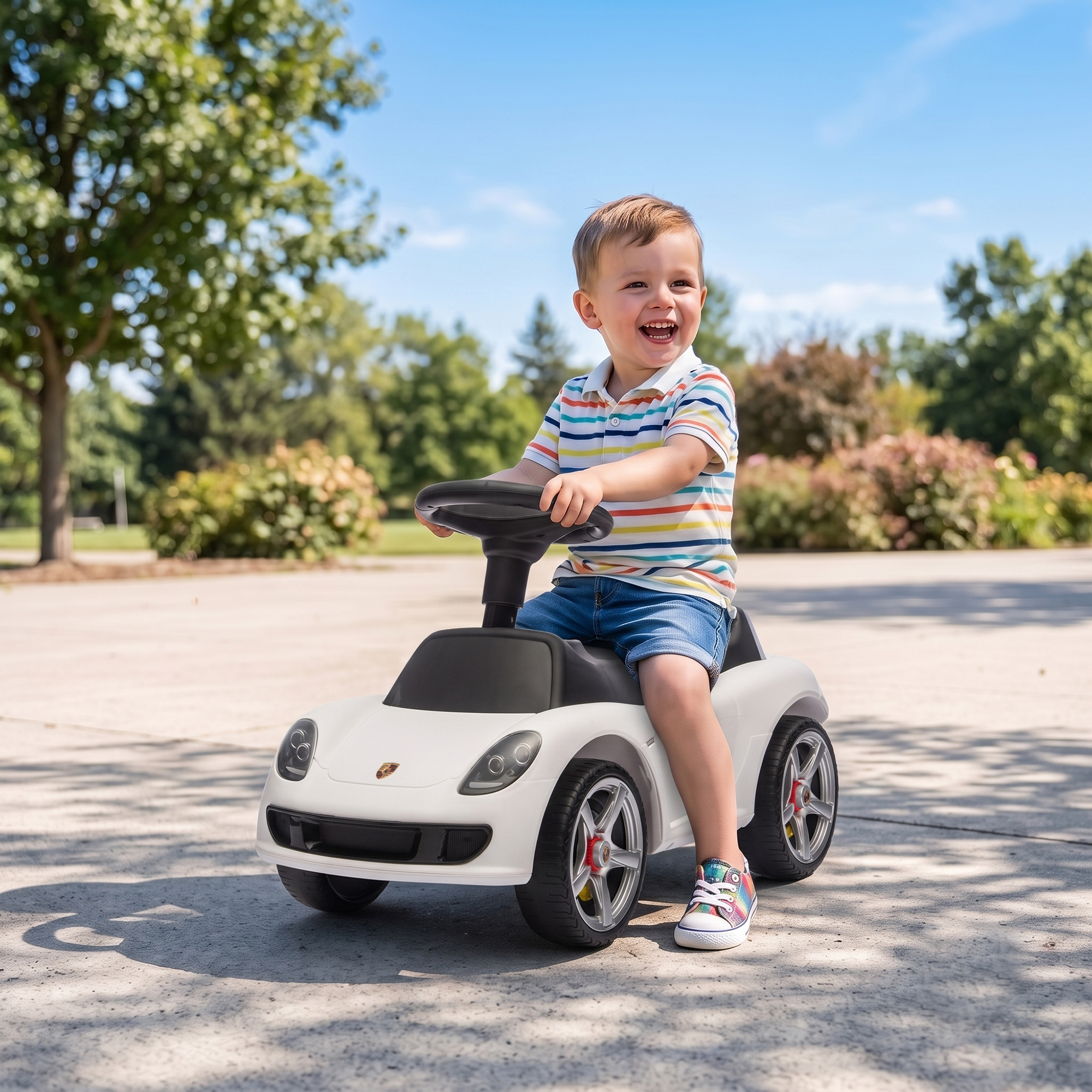 Rutschauto Kinder Porsche Rutschfahrzeug mit Hupe Licht Motorgeräuschen, für 18–36 Monate, Weiß