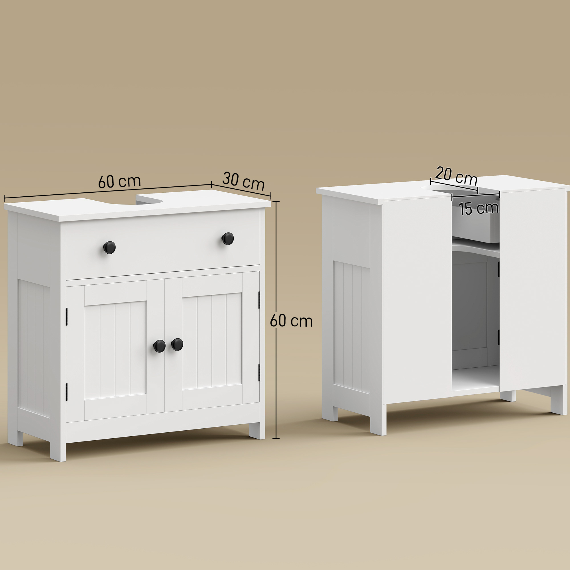 Waschbeckenunterschrank, modern und freistehend, mit Soft-Close-Scharnieren, Schublade und 2 Türen, Weiß