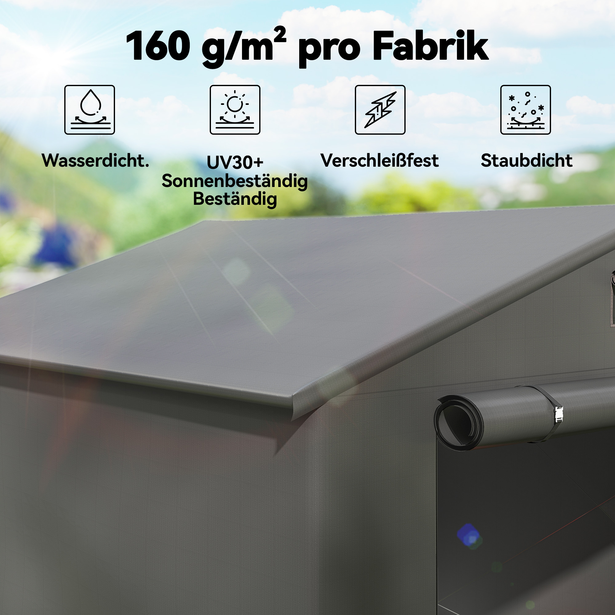 Zeltgarage 2,5x1,8 m Wasserdicht Garagenzelt mit aufrollbarer Reißverschlusstür Belüftungsfenster Dunkelgrau