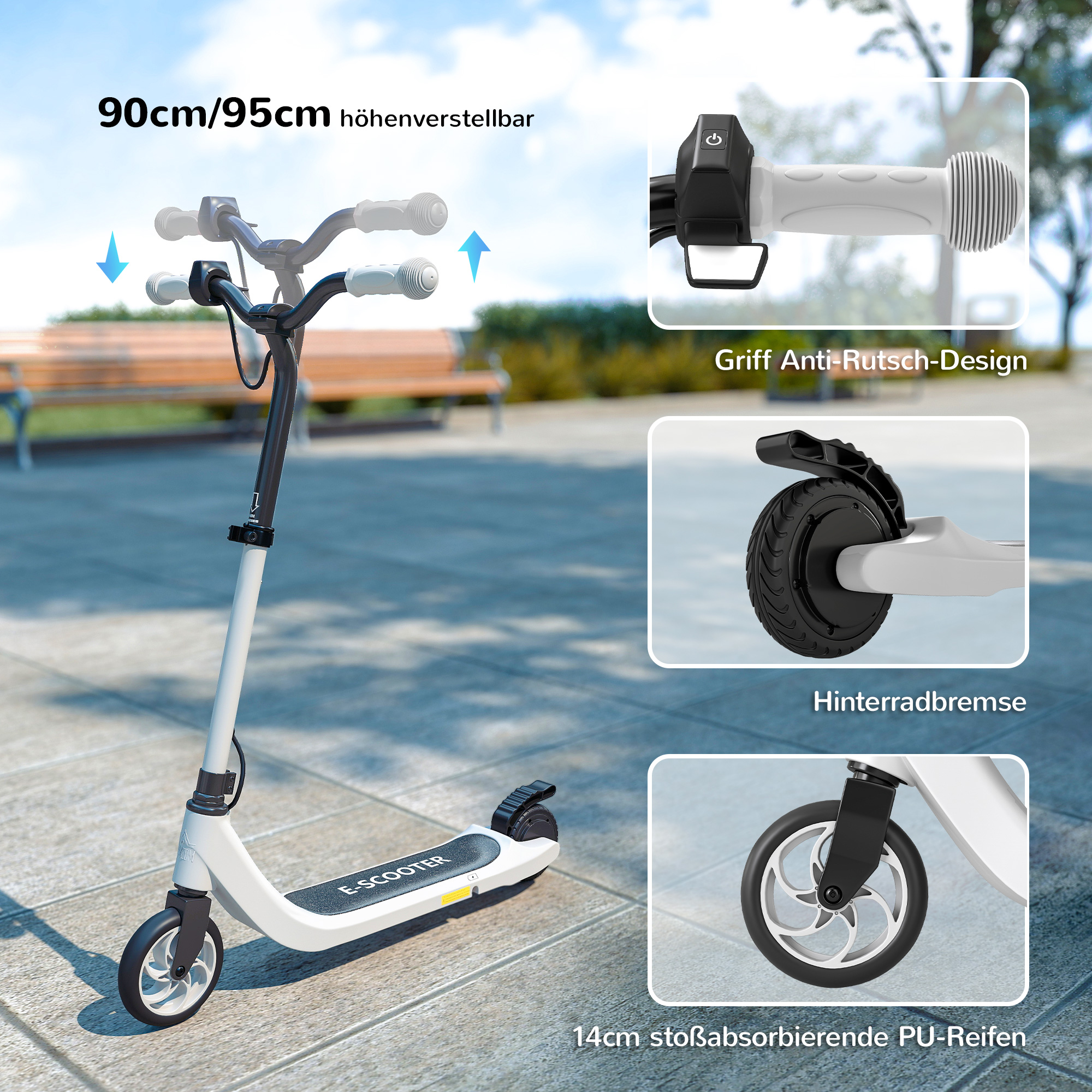 E-Scooter, Elektro-Tretroller, 6 km Reichweite, ab 6 Jahren, Stahlrahmen, schwarz+weiß, 76 x 53 x 95cm