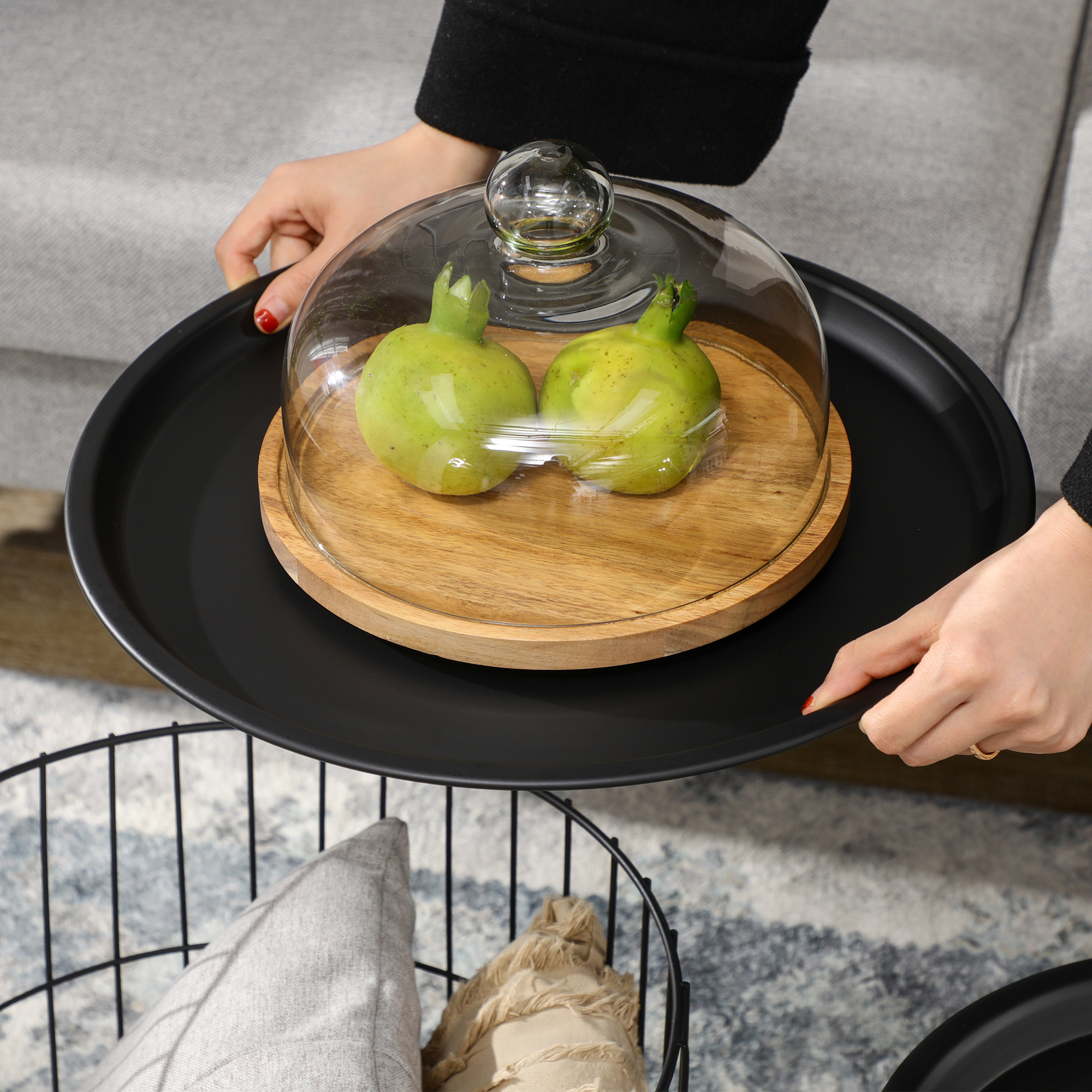 2er-Set Beistelltische im Skandidesign, mit Stauraum, stapelbar, Schwarz
