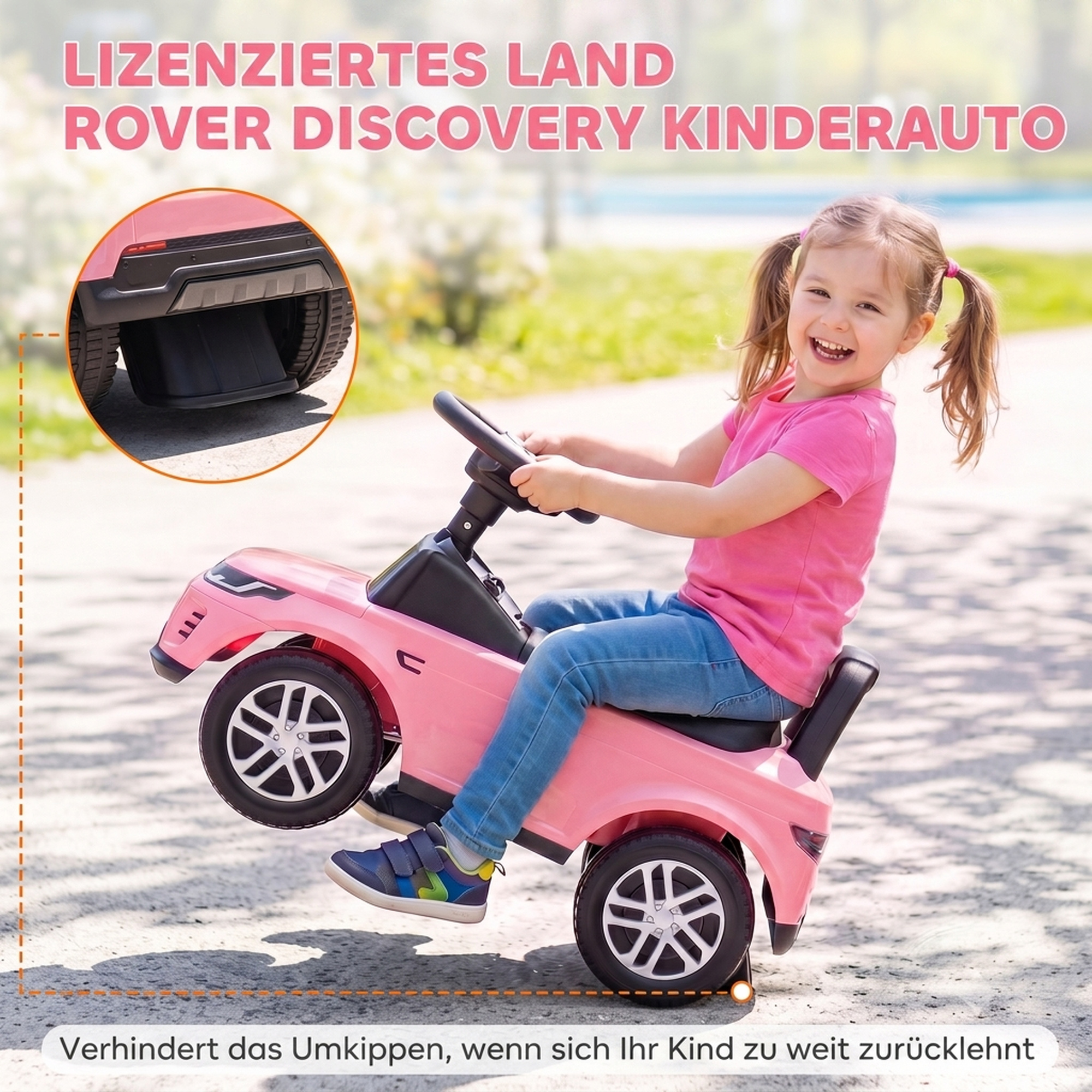 LAND ROVER DISCOVERY Rutschauto, Rutschfahrzeug mit Hupe, Motorgeräuschen Stauraum unter dem Sitz 18-36 Monaten Rosa