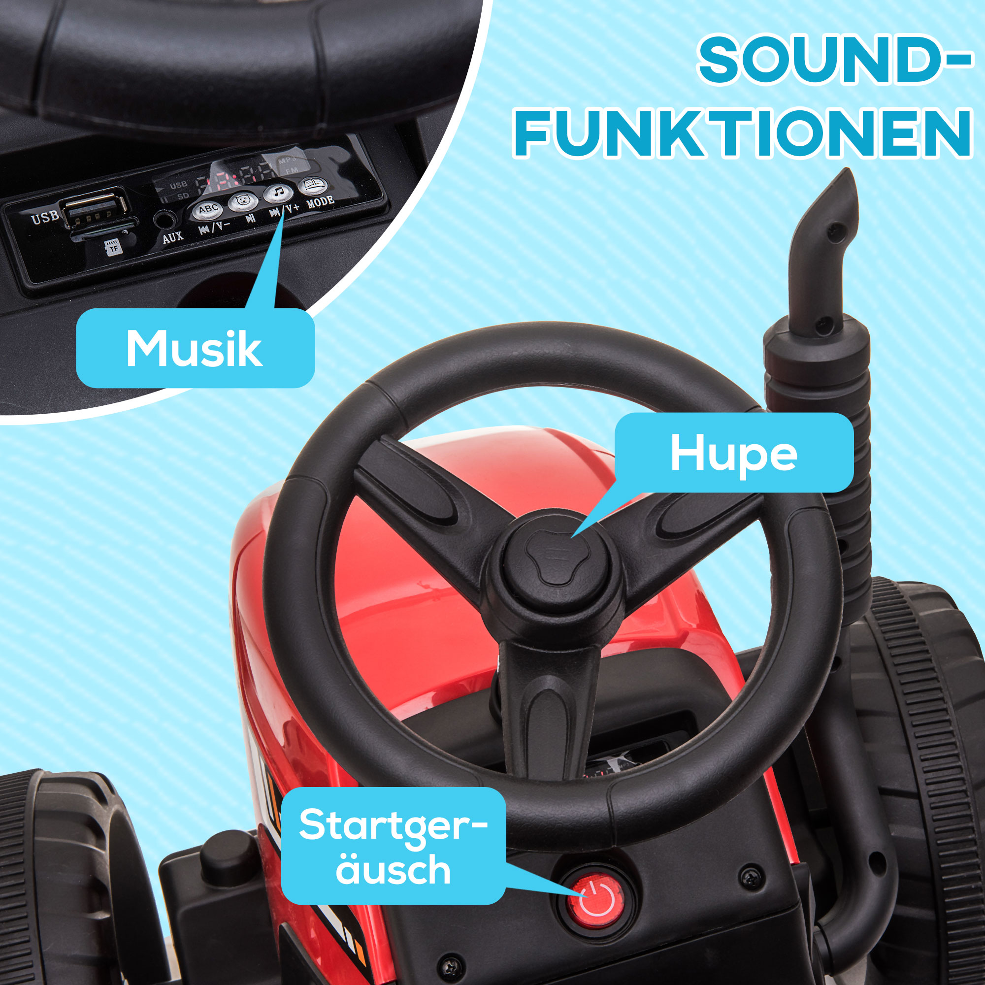 Kinderfahrzeug Kinder-Traktor, rot & schwarz