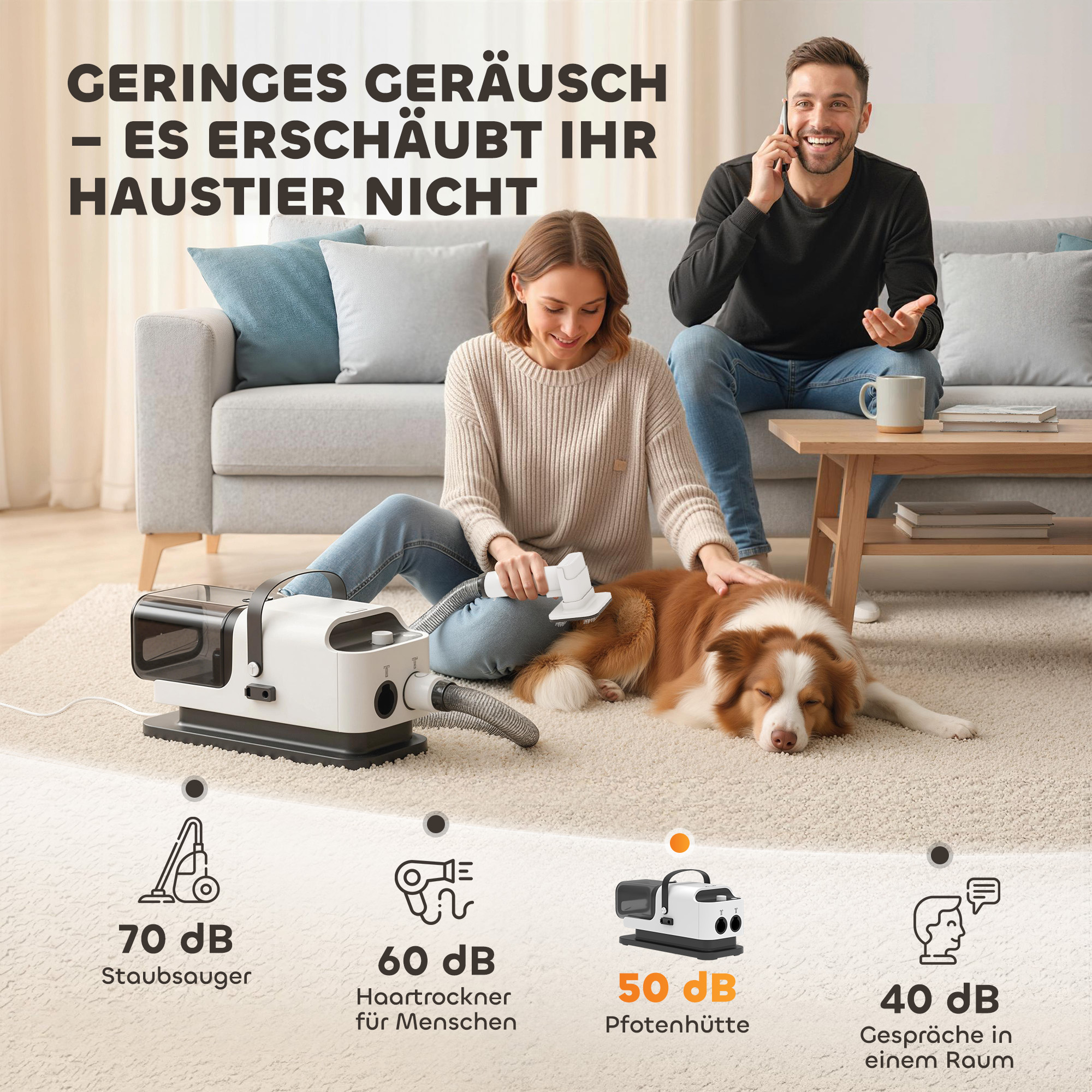 Hundeschermaschine mit Staubsauger leise Schermaschine mit 5 Pflegewerkzeugen für Hunde Katzen Haustiere Weiß